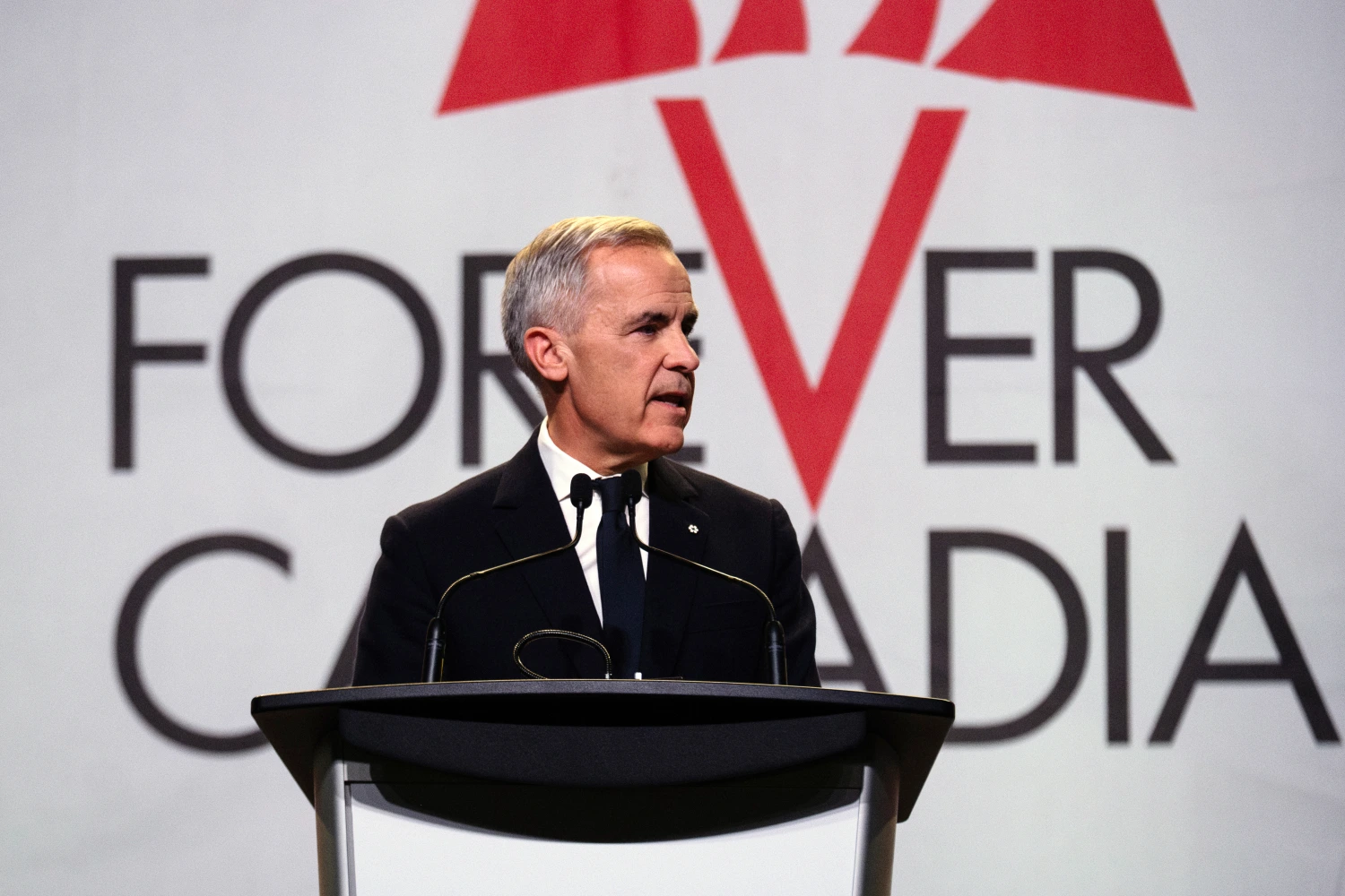 Mark Carney, Canada's prime minister, during a Forever Canadian rally in Calgary, Alberta, Canada, on Thursday, Oct. 15, 2026.