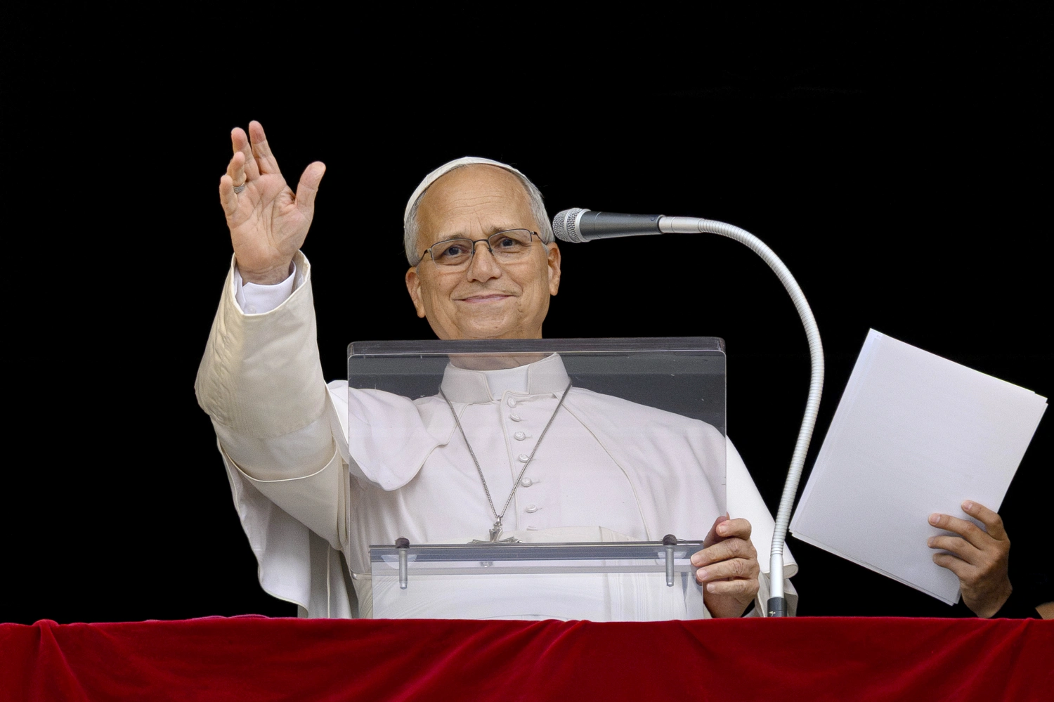 Pope Leo XIV delivers his Sunday Angelus Prayer from his studio overlooking St Peter's Square on Oct. 18.