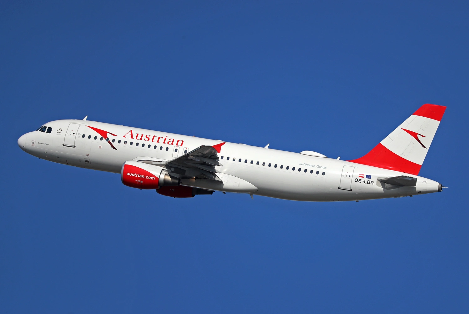 An Airbus A320-214 from Austrian Airlines is taking off from Barcelona Airport in Barcelona, Spain, on February 23, 2024.