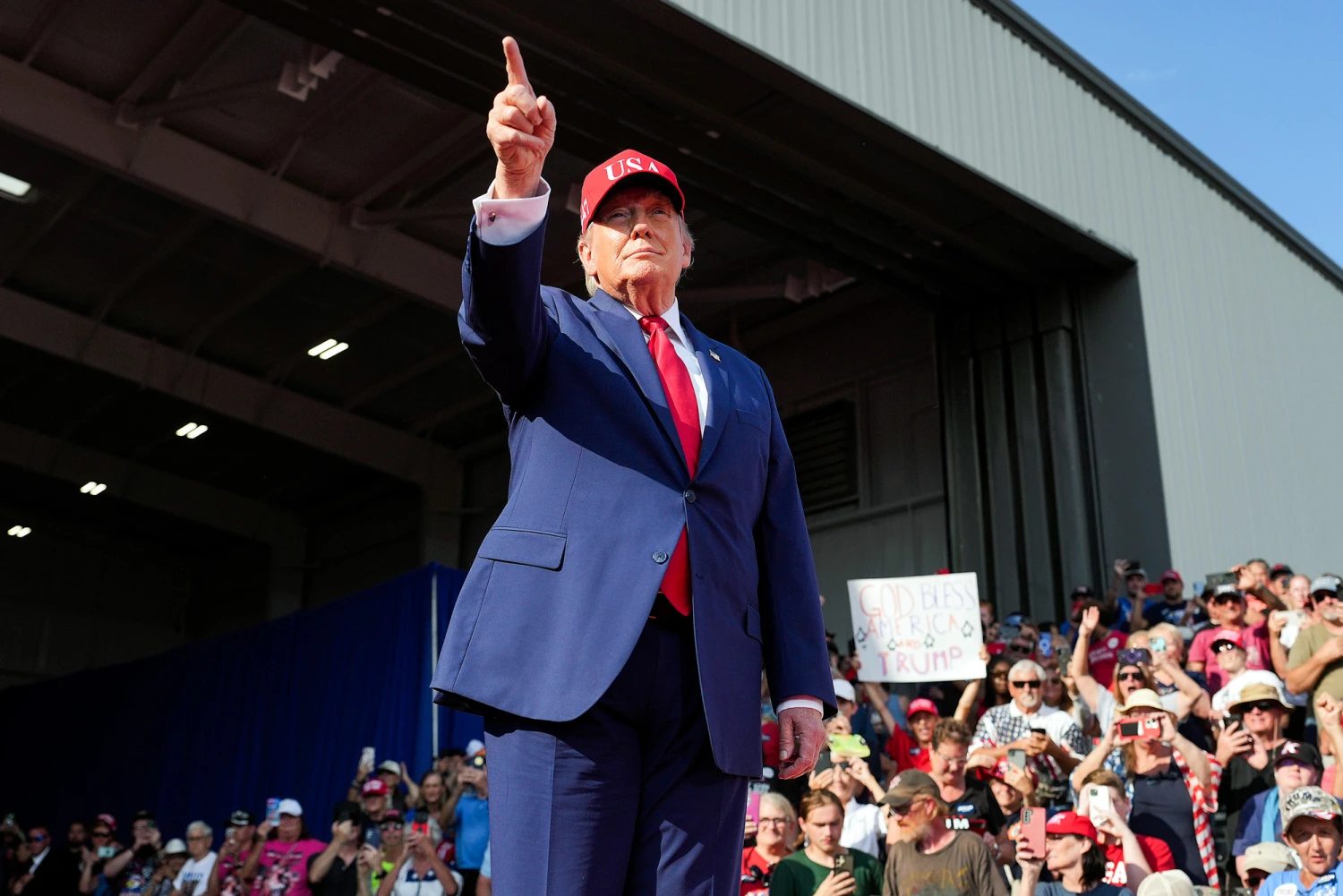 President Donald Trump arrives for a campaign rally at Dalton Municipal Airport in Dalton, Ga., on Oct. 16, 2026. Trump is campaigning for Georgia Republican candidates including Senate candidate Rep. Mike Collins, R-Ga., who is running against incumbent Sen. Jon Ossoff, D-Ga.