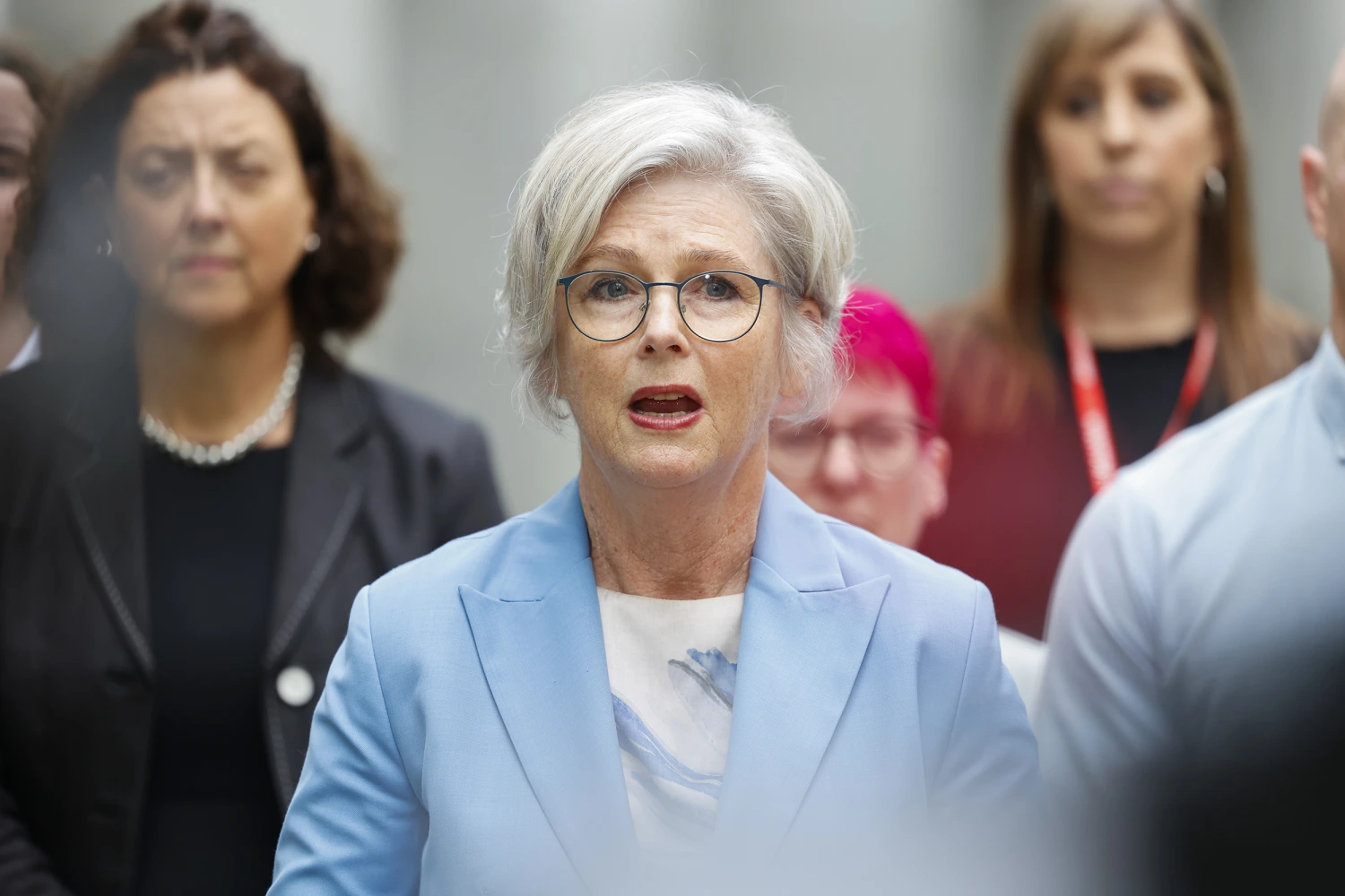 Independent Member for Indi Helen Haines speaks to the media at Parliament House on February 09, 2026 in Canberra, Australia.