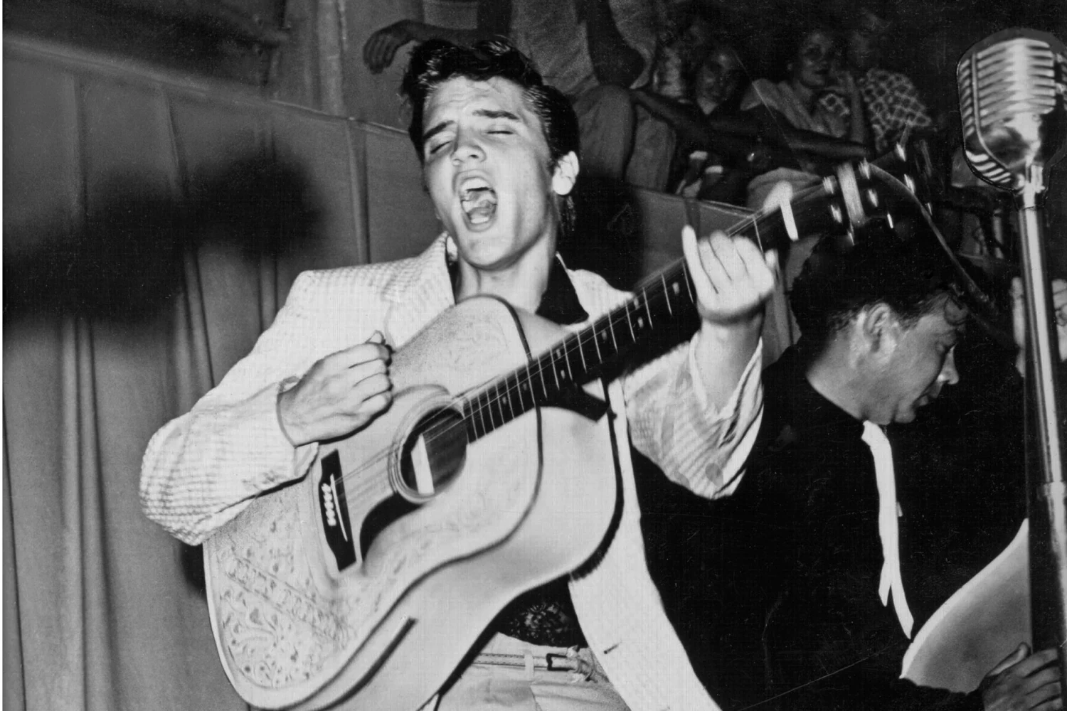 Elvis Presley performs in 1955.