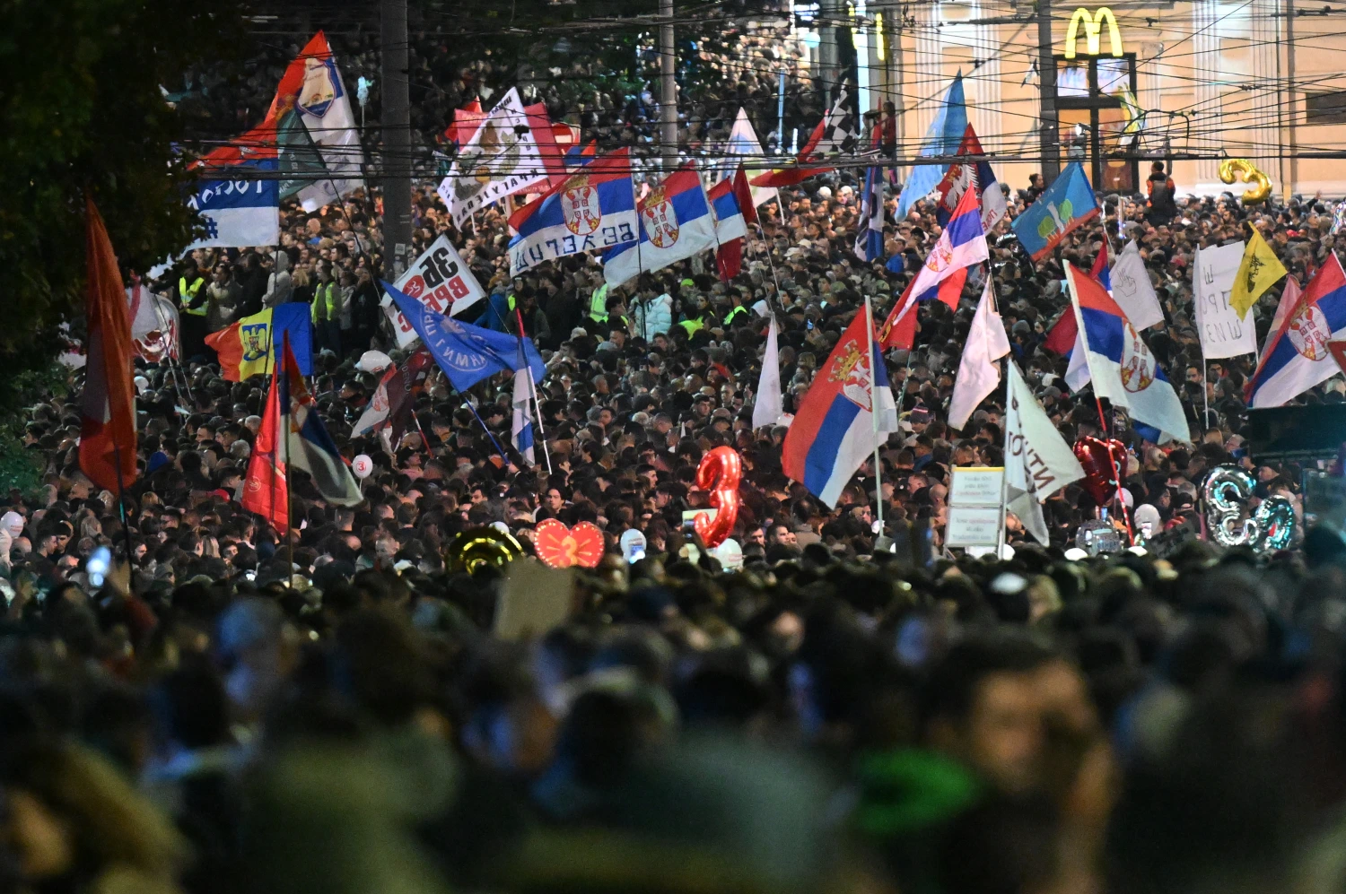 Protesters during a "Student List - Student Win" rally ahead of a parliamentary election in Belgrade, Serbia, on Oct. 22.