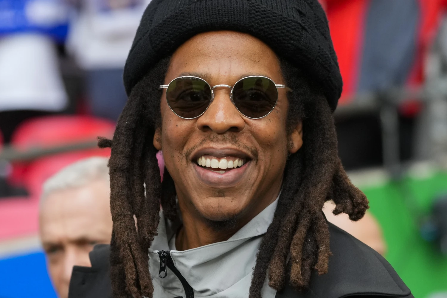 Jay-Z smiles ahead of the Champions League final soccer match between Borussia Dortmund and Real Madrid at Wembley stadium in London, June 1, 2024.
