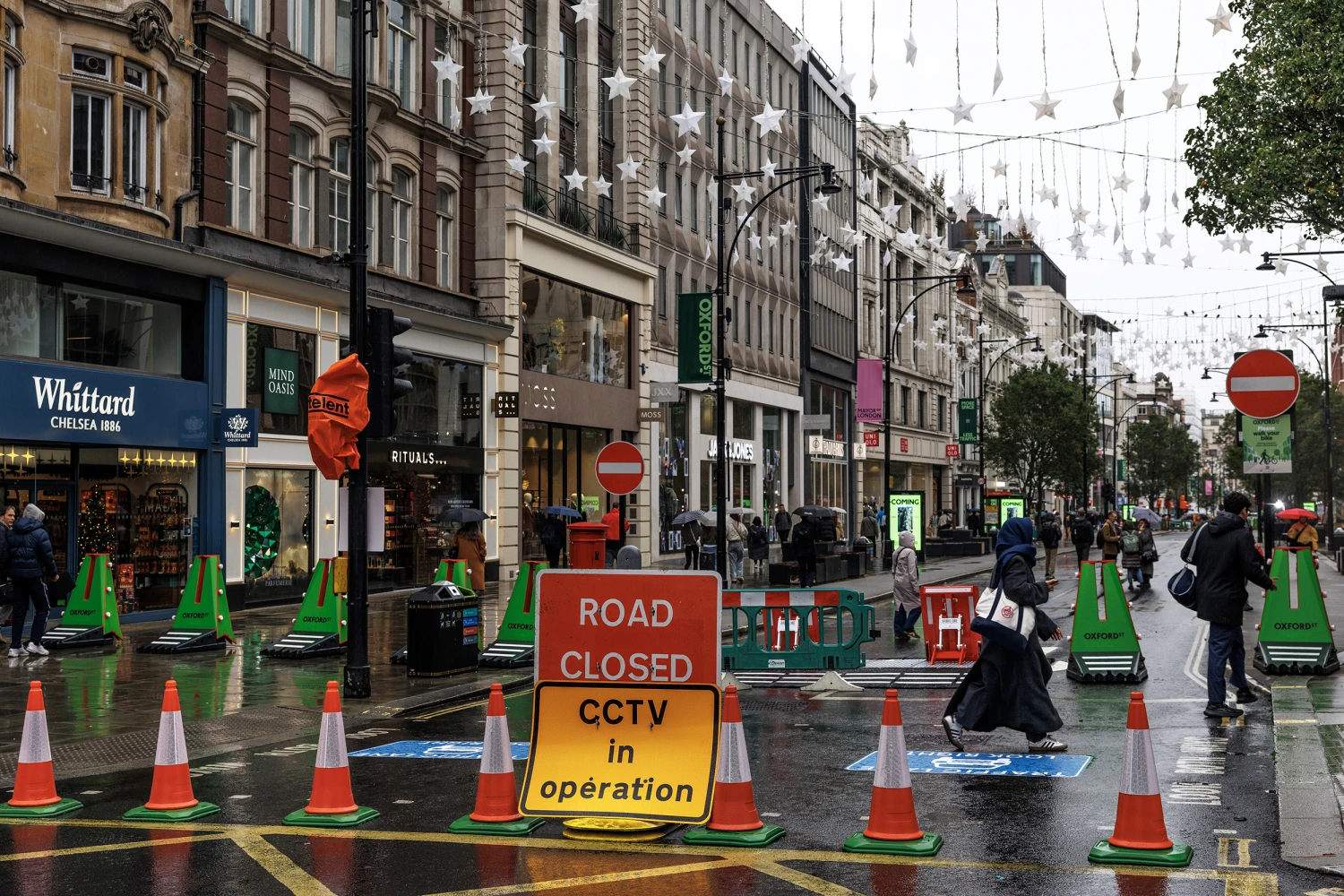 Members of the public walk along the newly pedestrianised Oxford Street on October 26, 2026 in London, England.
