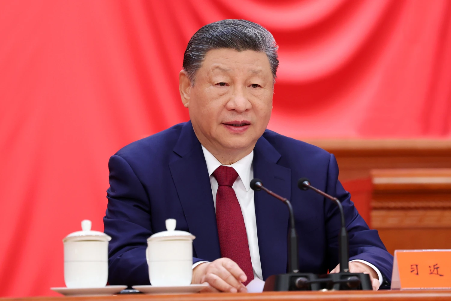 Chinese President Xi Jinping, also general secretary of the Communist Party of China CPC Central Committee and chairman of the Central Military Commission, delivers an important speech during a gathering commemorating the 90th anniversary of the victory of the Red Army's Long March held at the Great Hall of the People in Beijing, capital of China, Oct. 22, 2026. (Photo by Yao Dawei/Xinhua via Getty Images)