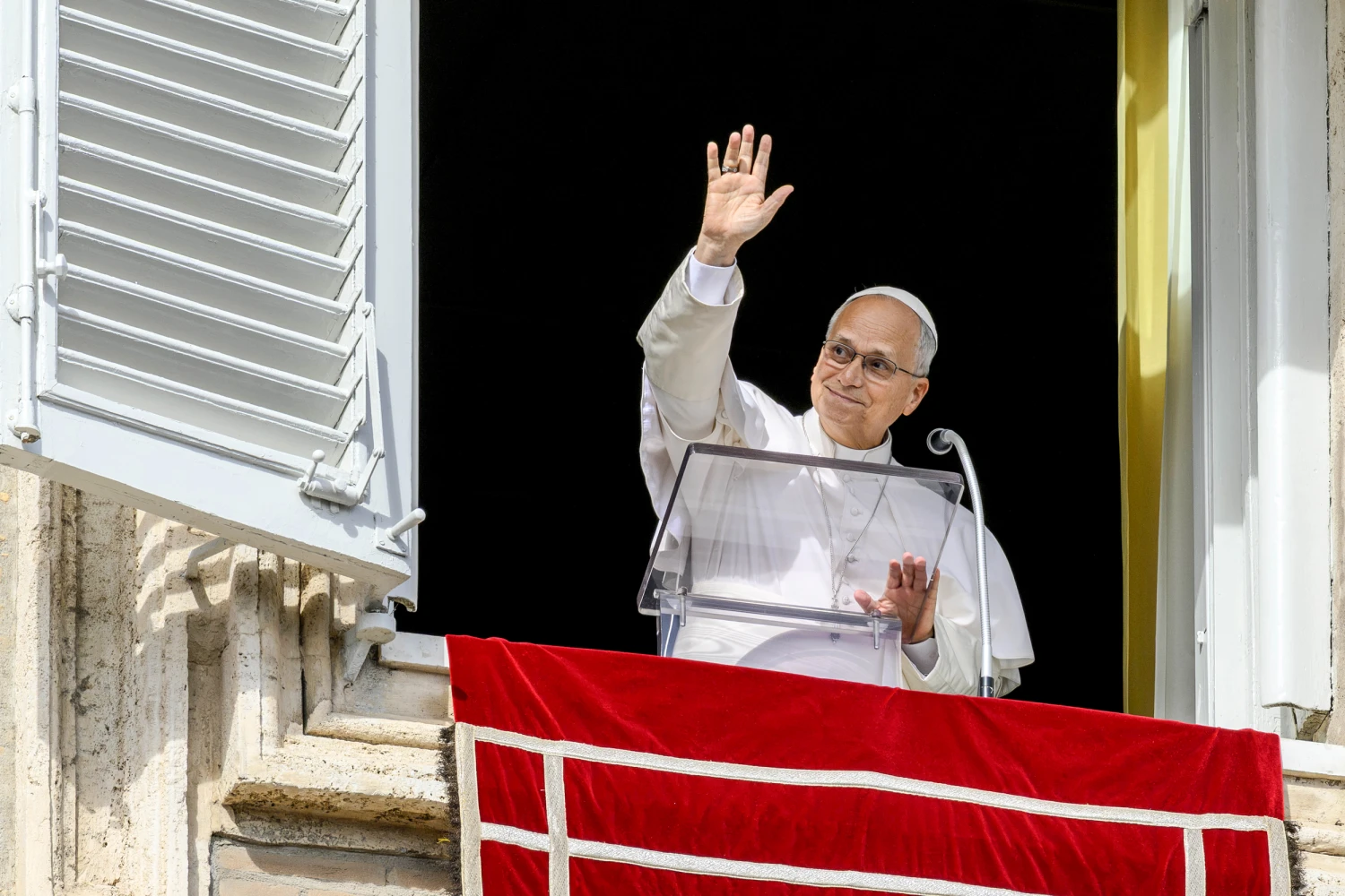 Pope Leo XIV during his Sunday Angelus Prayer from his studio overlooking St Peter's Square on October 25, 2026 in Vatican City.