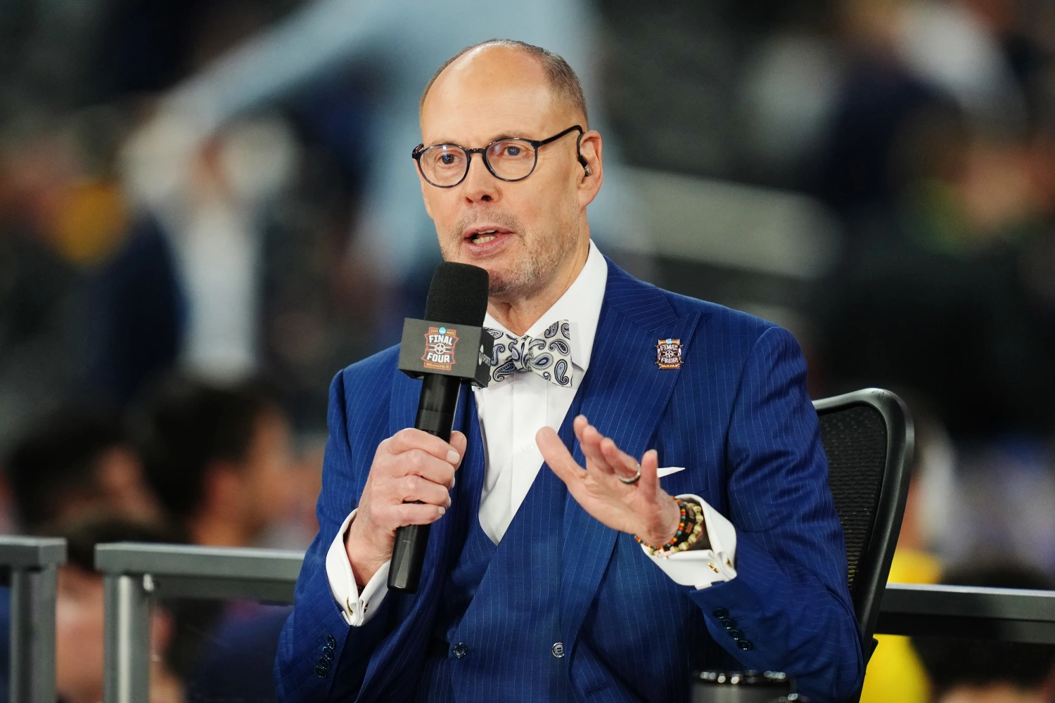 Ernie Johnson commentating during the 2026 NCAA Men's Final Four.