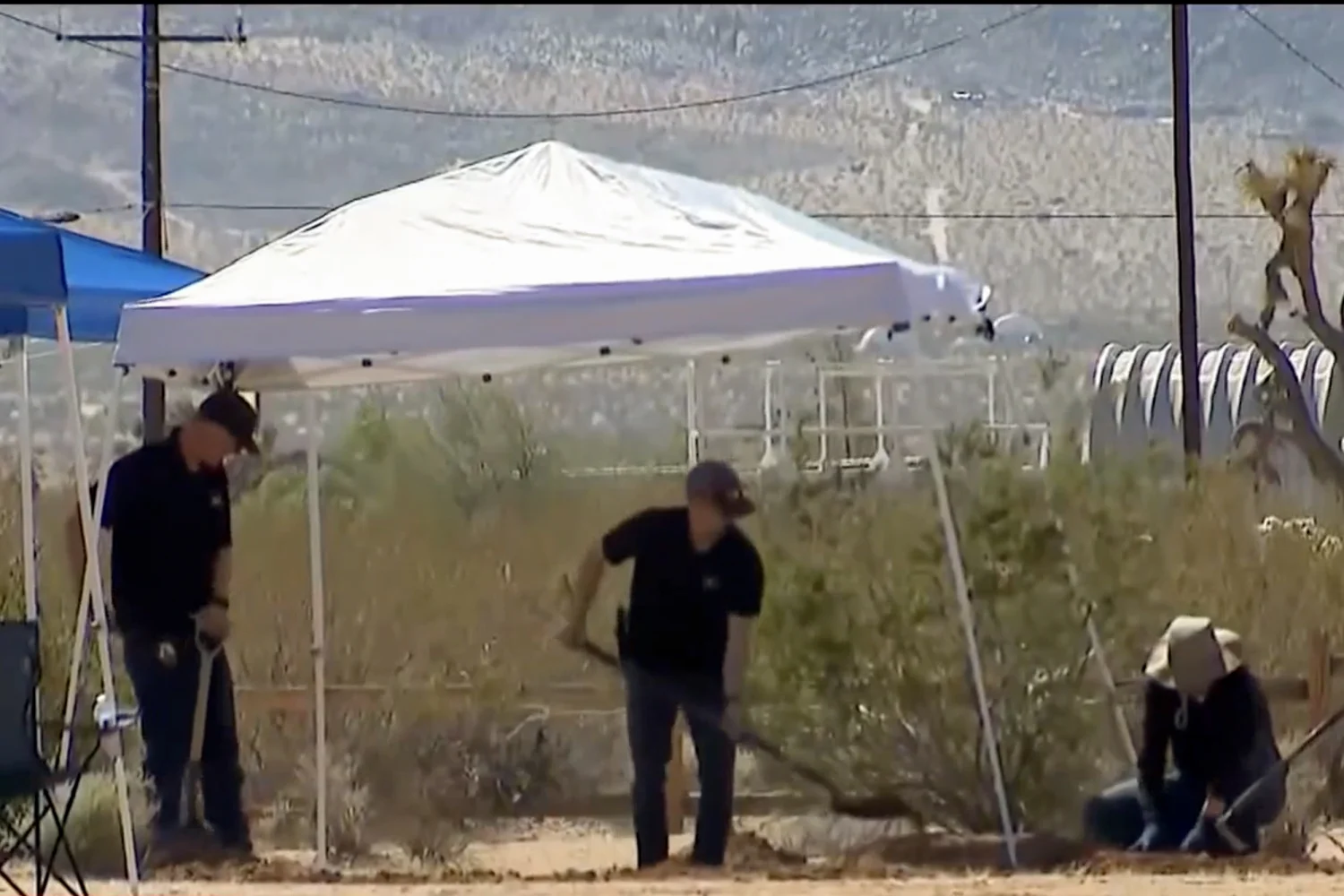 Law enforcement officials searching a property near Joshua Tree, Calif., as part of their investigation into the disappearance of SNL writer Jimmy Fowlie's sister, Christina Downer, in Oct. 2026. Without providing details, the LAPD said its detectives believe Brandon and Markowski were responsible for Downer's murder and then disposed of her body and concealed the crime.