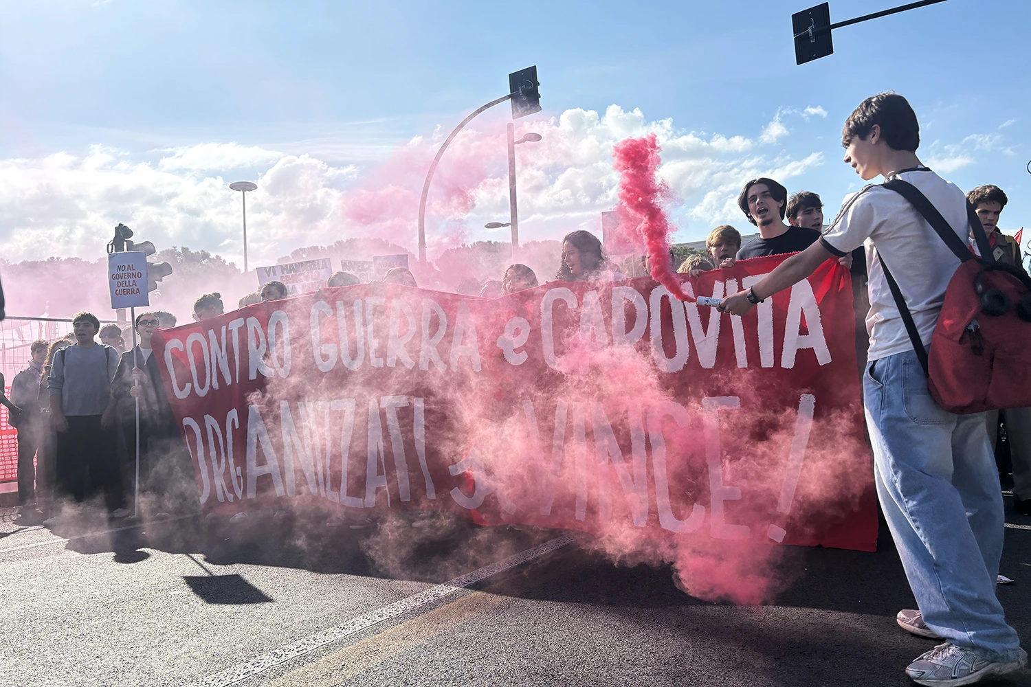 Student demonstrators at the Piazza della Repubblica in Rome on Friday.