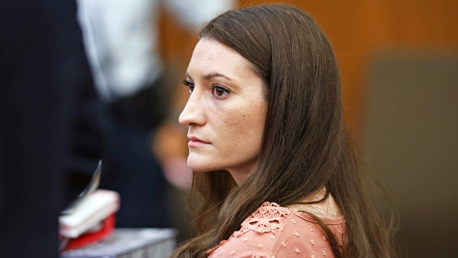 Lindsay Clancy watches as the jury enters the courtroom during her murder trial at Plymouth Superior Court, Monday, Aug. 24, 2026 in Plymouth, Mass. 