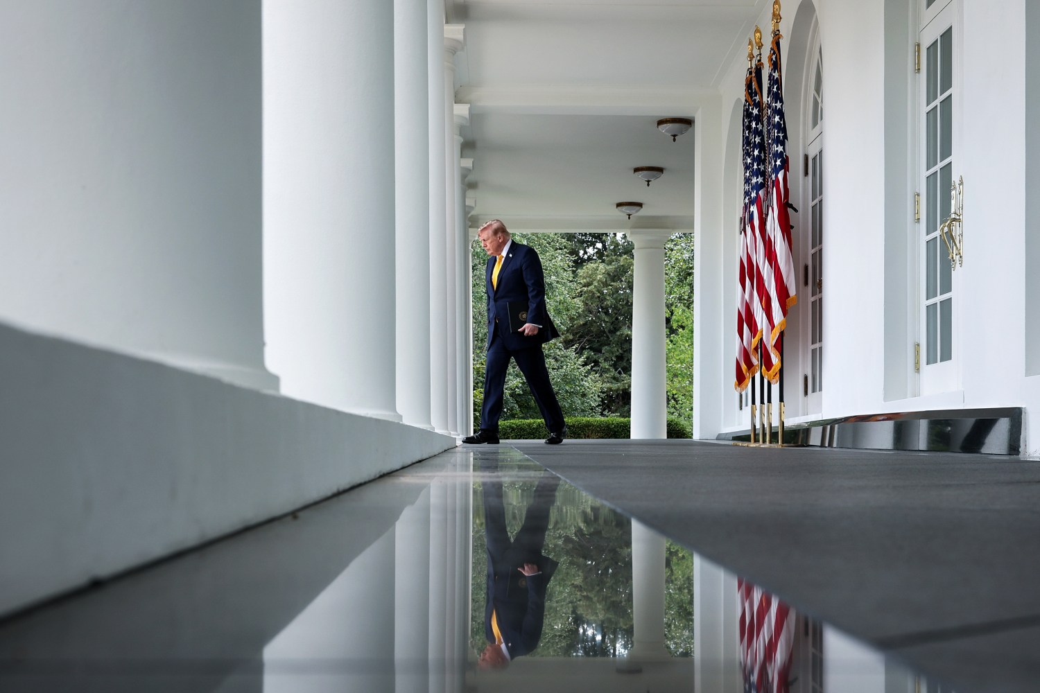 U.S. President Donald Trump walks from the Oval Office to the Rose Garden of the White House for an event on August 24, 2026 in Washington, D.C.