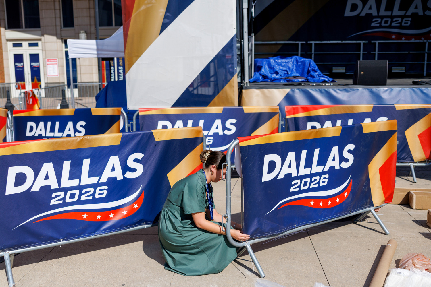Set up ahead of the Republican Midterm Convention in downtown Dallas on Sept. 8, 2026.
