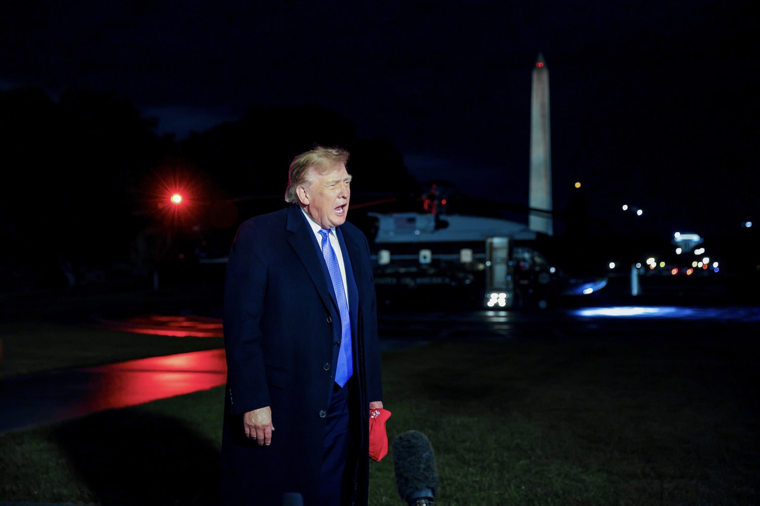 President Donald Trump stops and speaks to the media  on the south lawn of the White House on September 27, 2026 in Washington, DC.