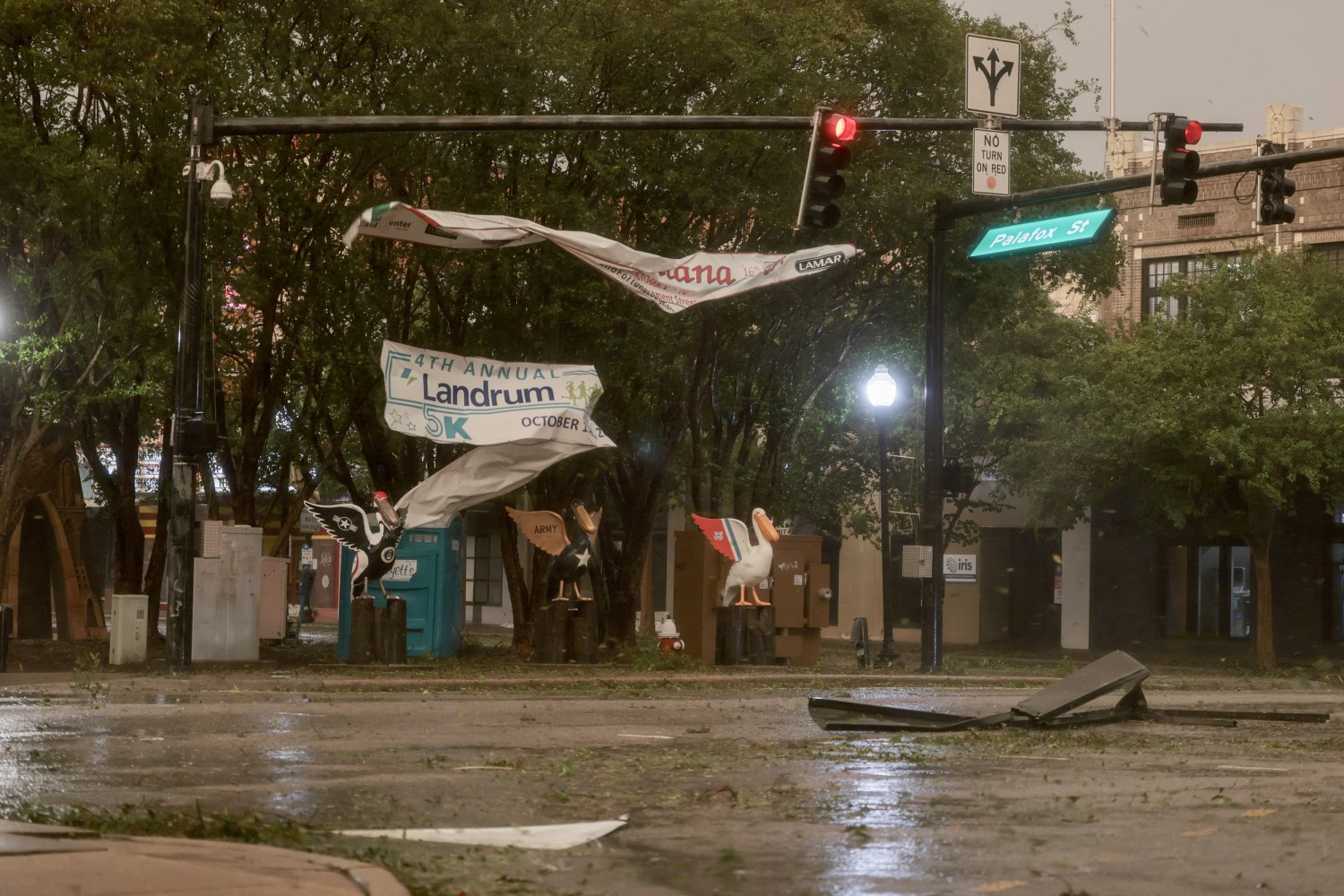 Debris is seen in an intersection as wind and rain from Hurricane Isaias pass through the area on October 09, 2026, in Pensacola, Flo.