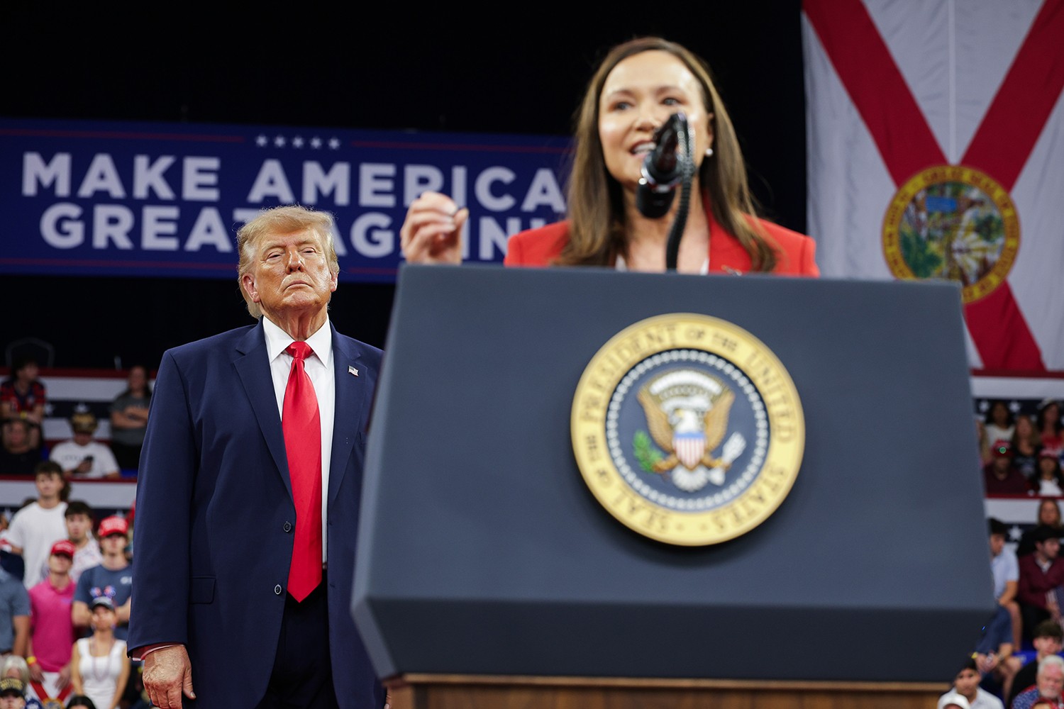 President Trump  with Sen. Ashley Moody during a rally in Fort Myers, Fla., on Oct. 23, 2026.