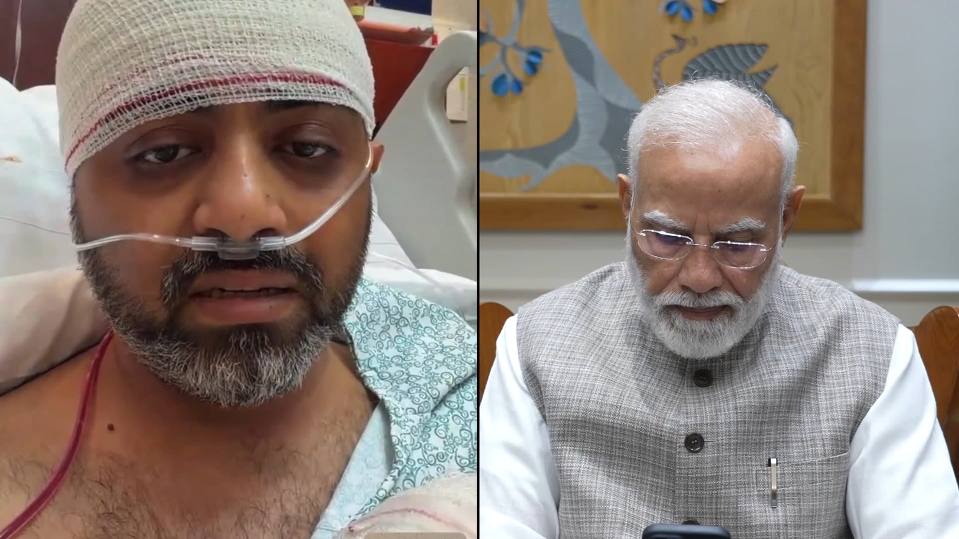 Hero Flydubai pilot Smit Machchhar speaks to Indian Prime Minister Narendra Modi during a videocall.