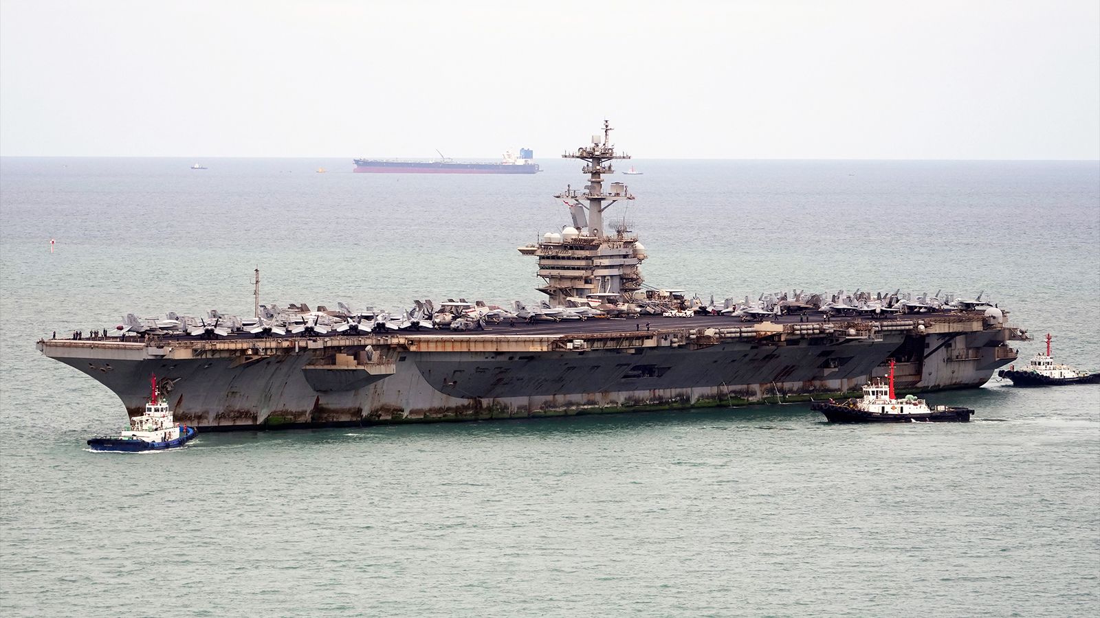 USS Abraham Lincoln as it arrives at the port in Laem Chabang, Chonburi, Thailand, Wednesday, September 2.