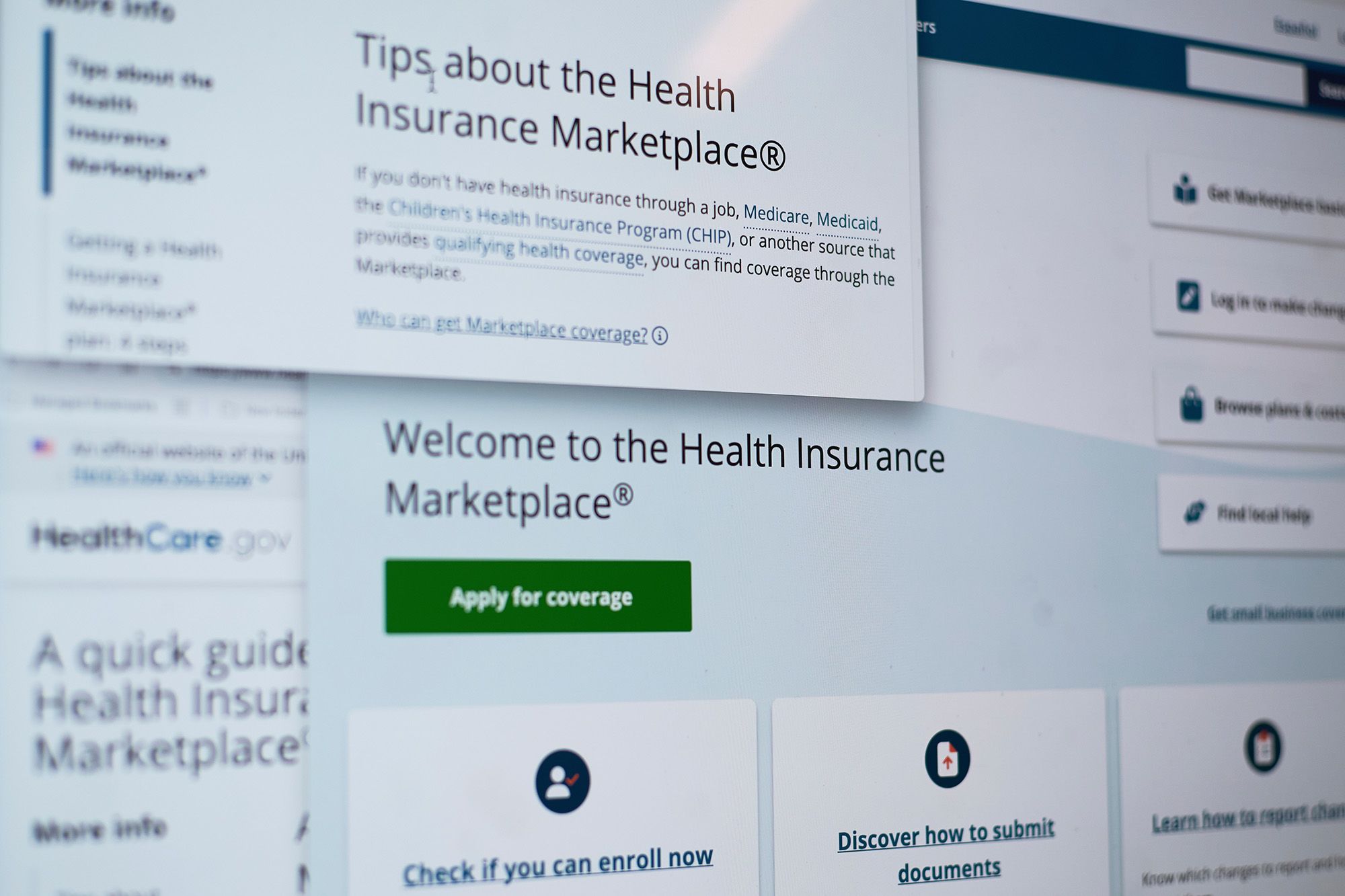 Pages from the U.S. Affordable Care Act health insurance website healthcare.gov are seen on a computer screen in New York on Tuesday, Aug. 19, 2025.