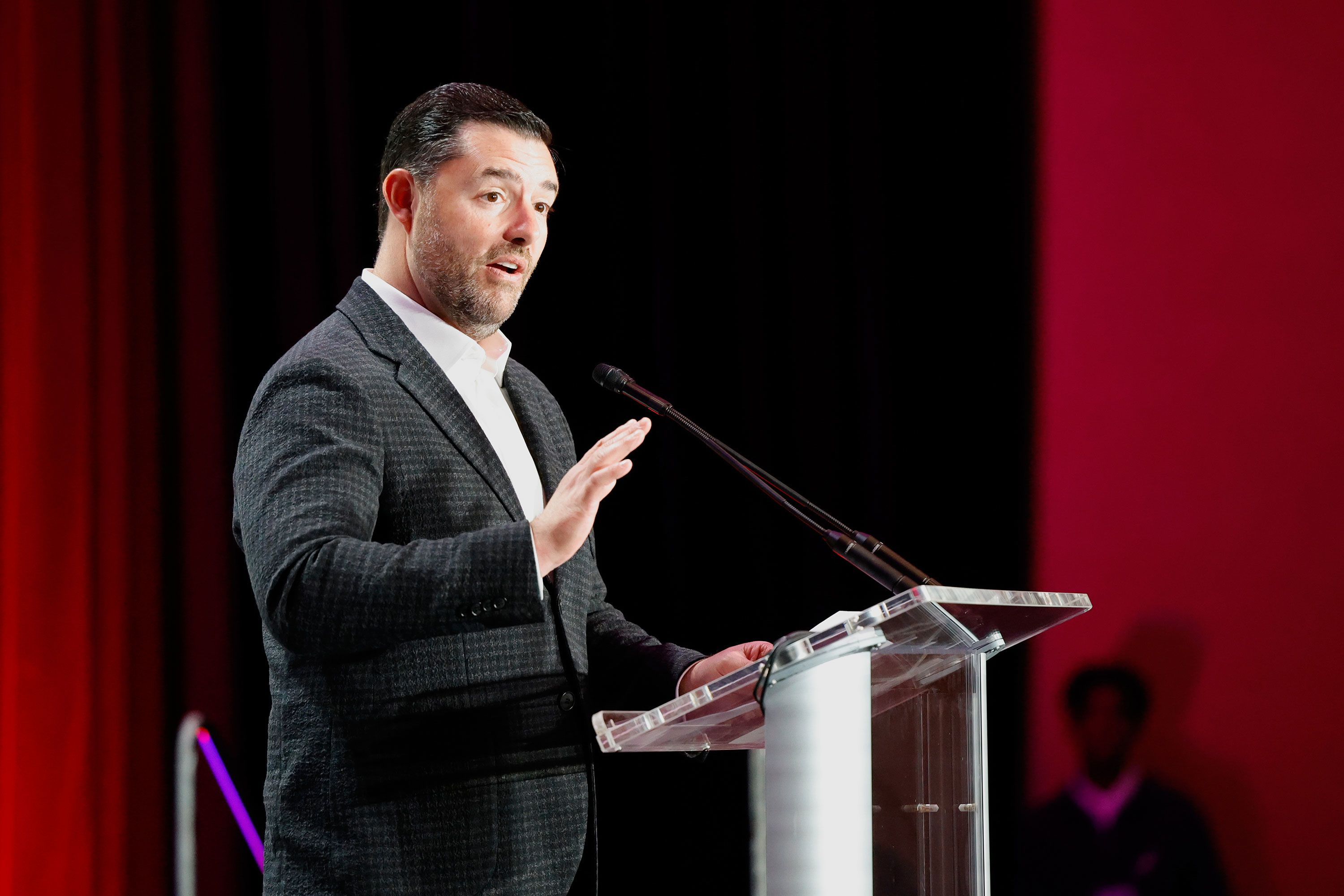 San Francisco 49ers Chief Executive Officer Jed York speaks at a press conference in San Francisco, Monday, February 2.