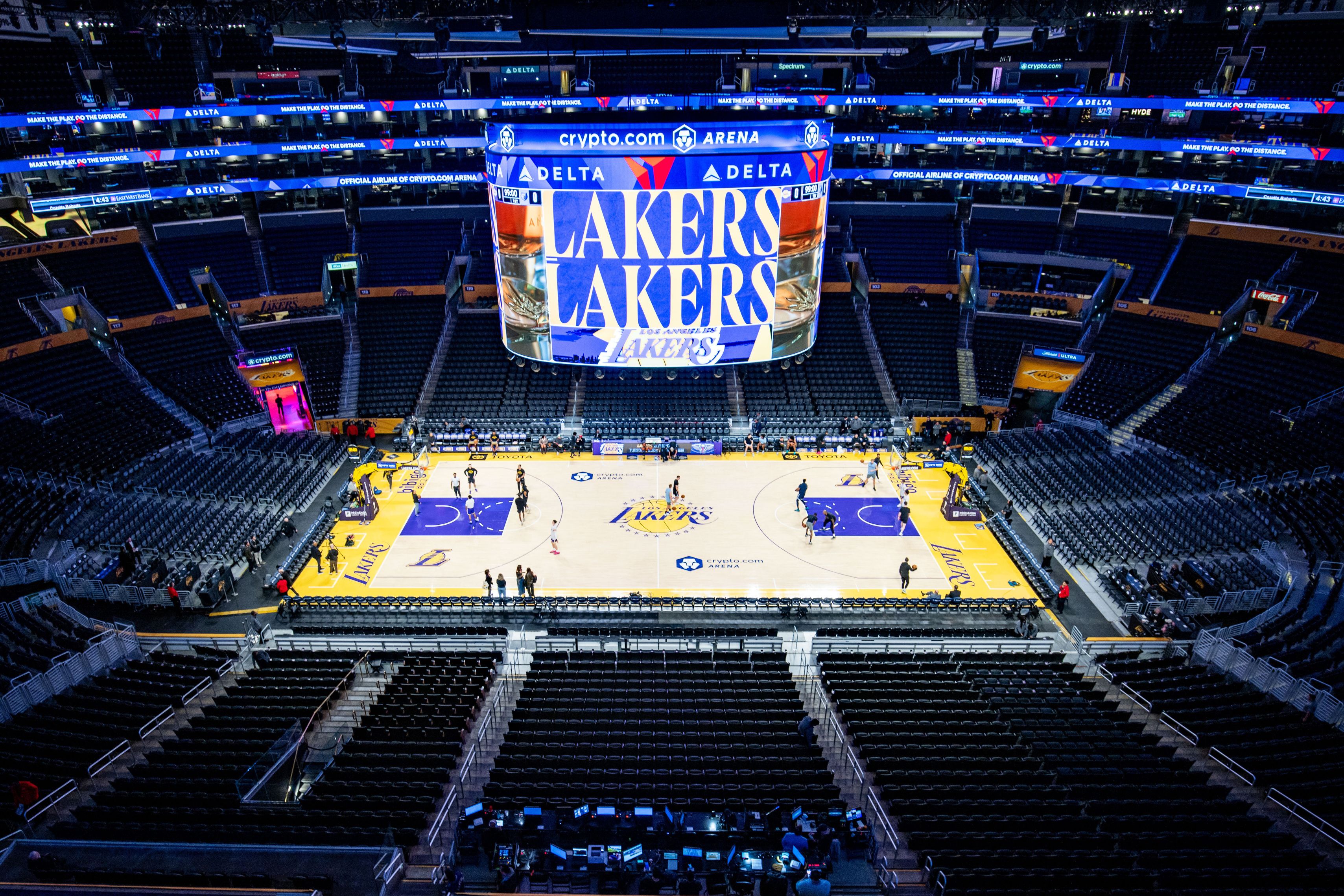 FILE - Crypto Arena is viewed before a Los Angeles Lakers NBA basketball game against the Memphis Grizzlies, Jan. 4, 2026, in Los Angeles. (AP Photo/Ethan Swope, File)