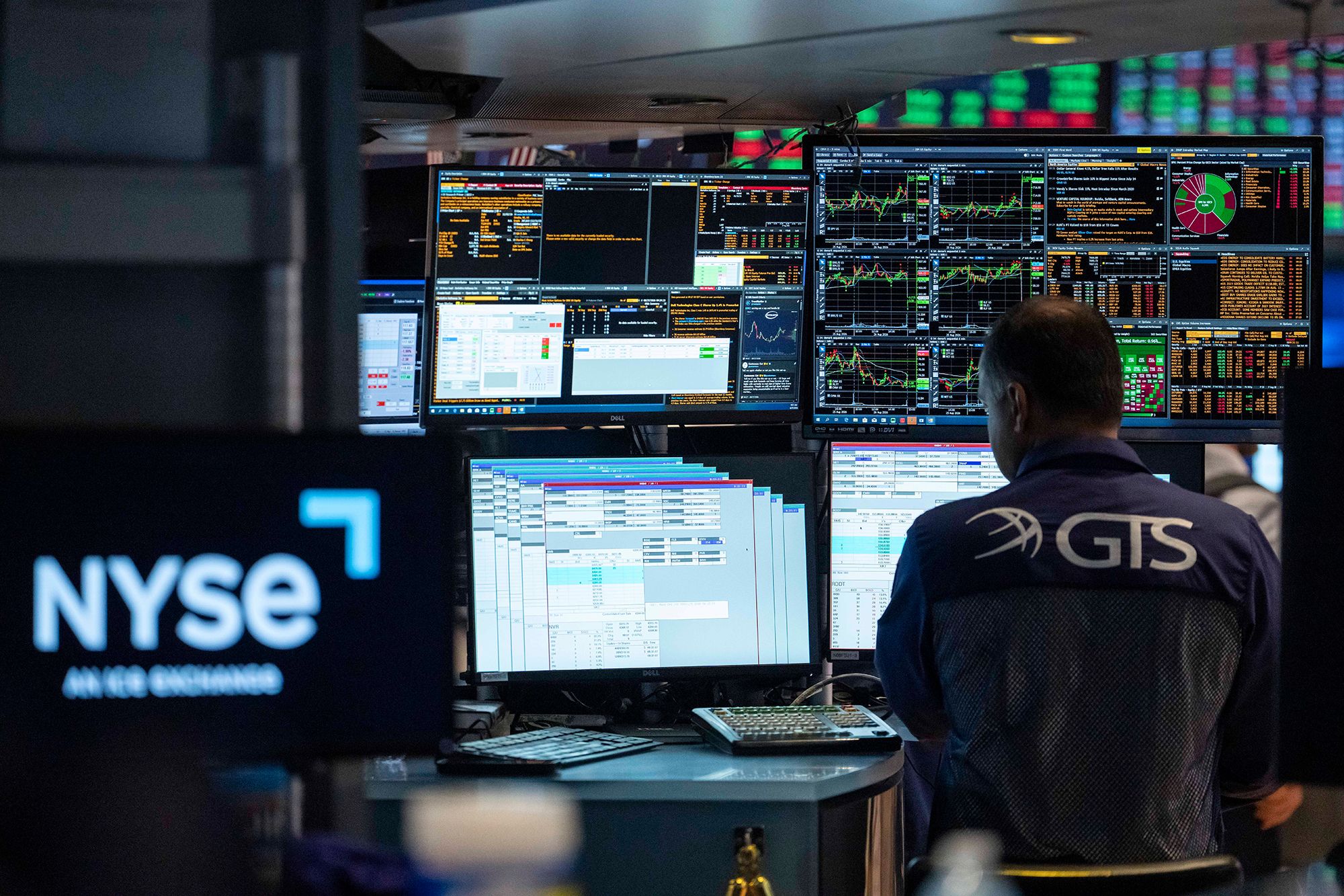 A specialist works on the floor of the New York Stock Exchange on August 27, 2026, in New York.
