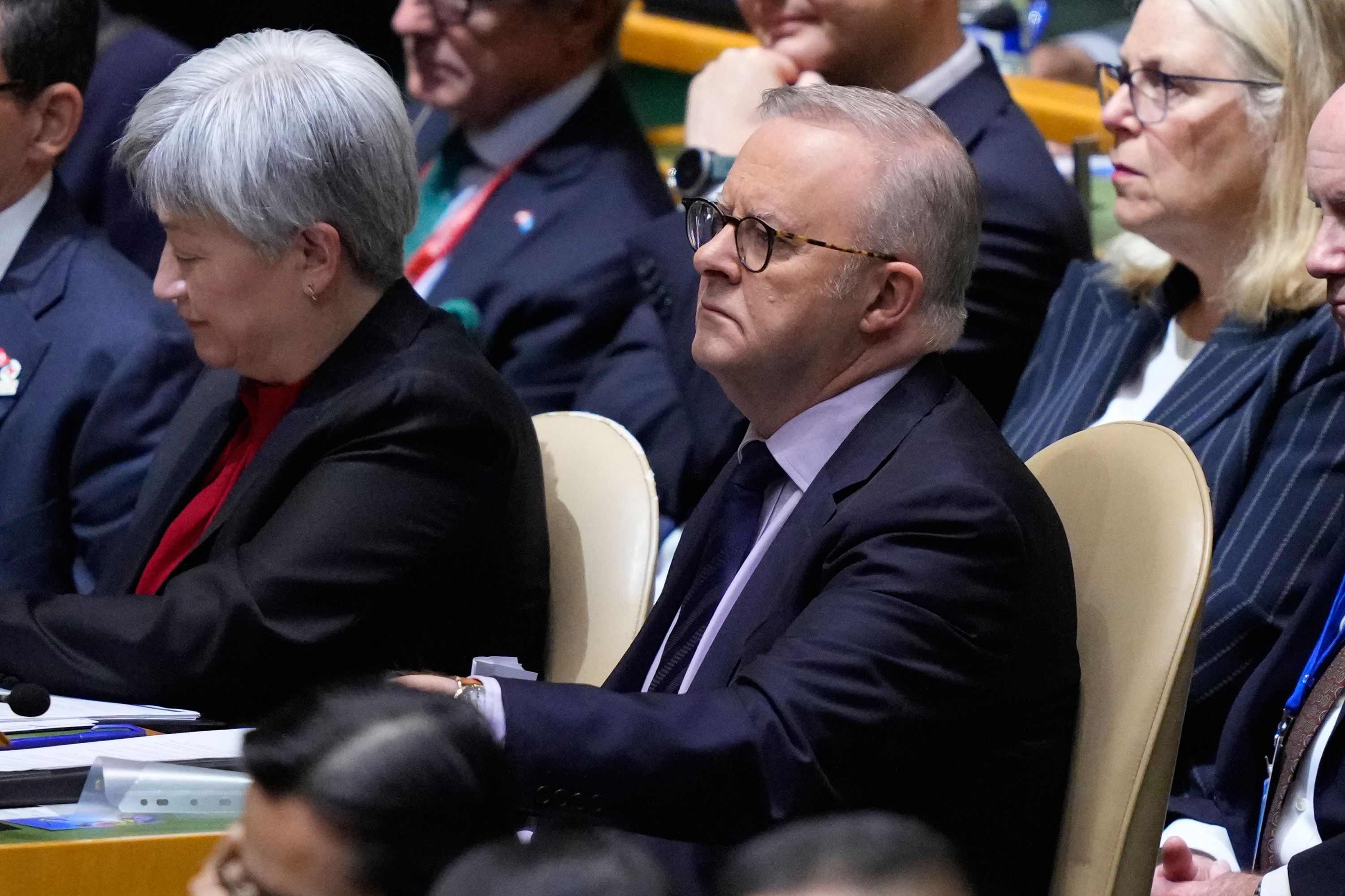 Australia's Prime Minister Anthony Albanese listens during the 81st session of the United Nations General Assembly at United Nations headquarters, Tuesday, Sept. 22, 2026.