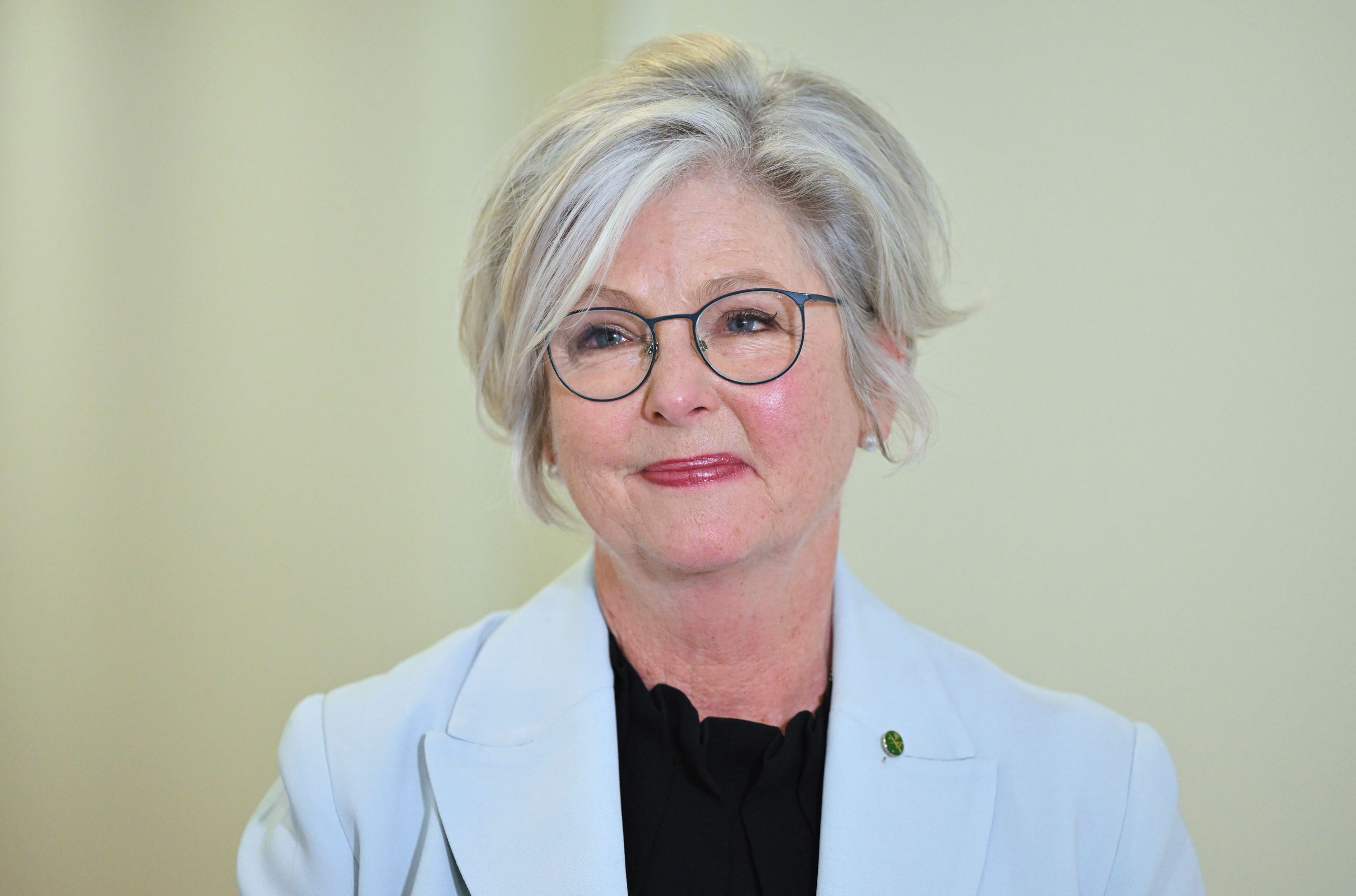 Australian independent member of parliament Helen Haines speaks to journalists at Parliament House in Canberra, Australia on September 8.