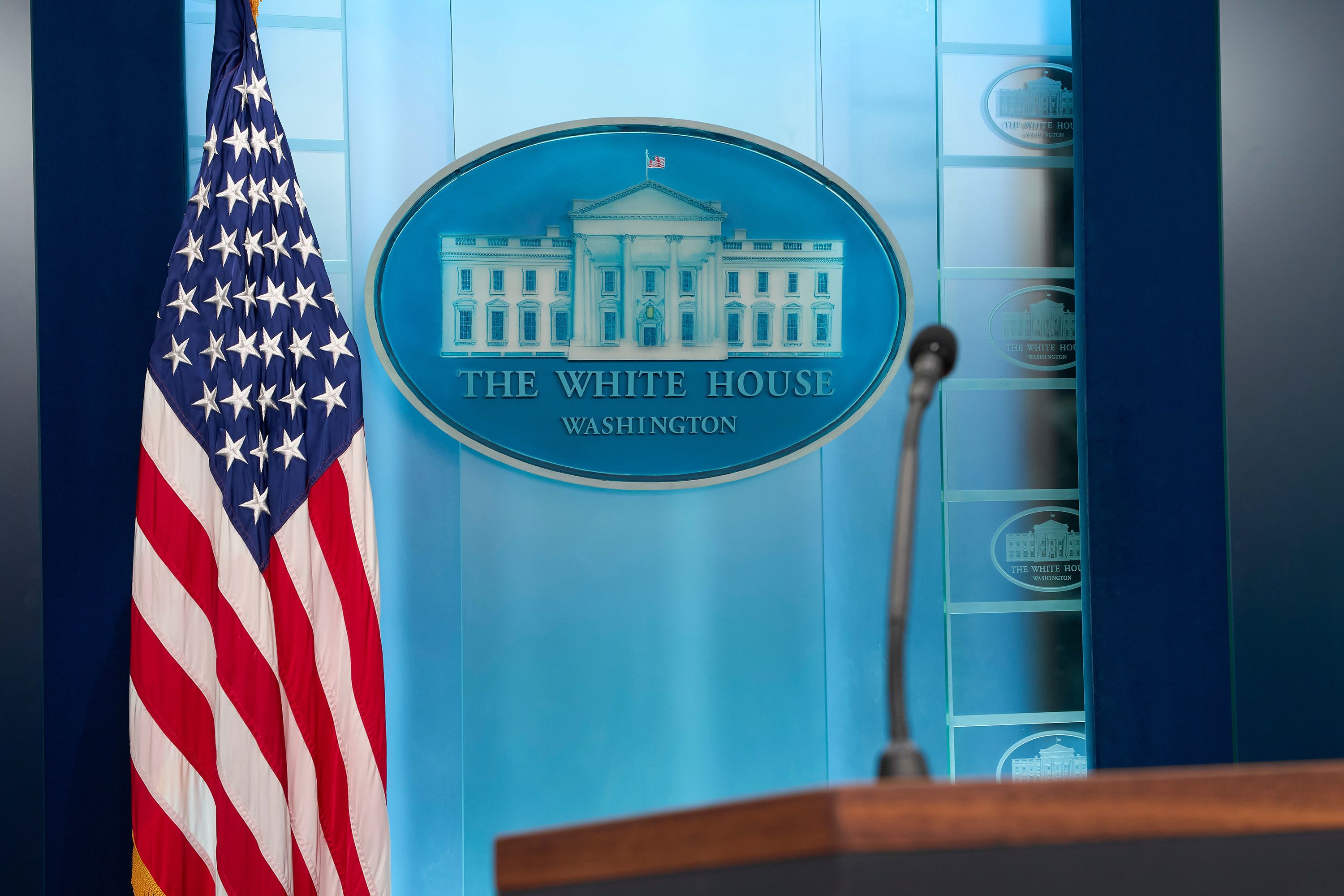 The James Brady Press Briefing Room is seen at the White House on October 21, 2026, in Washington, DC.