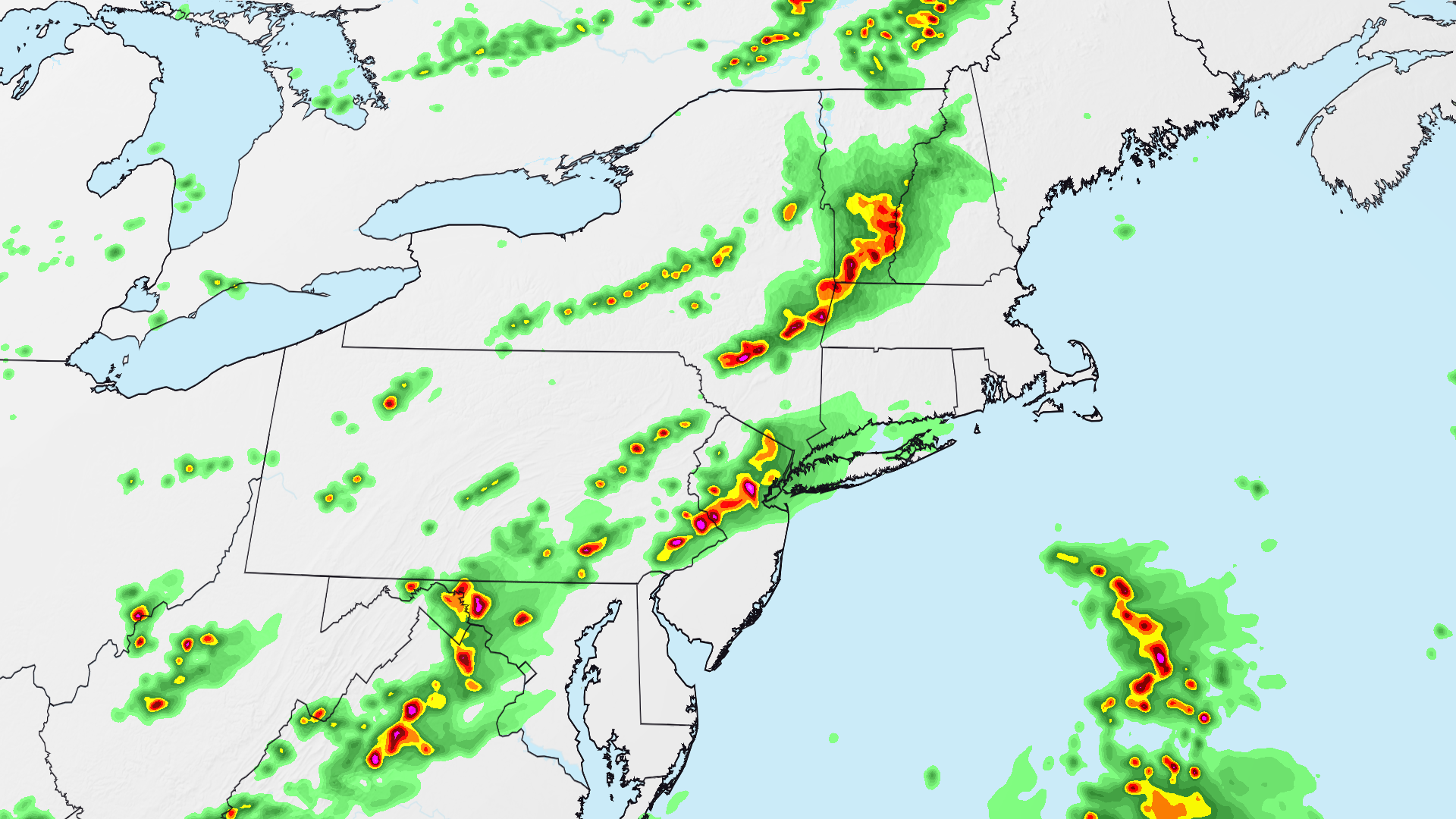A forecast radar shows where storms could be located Thursday evening.