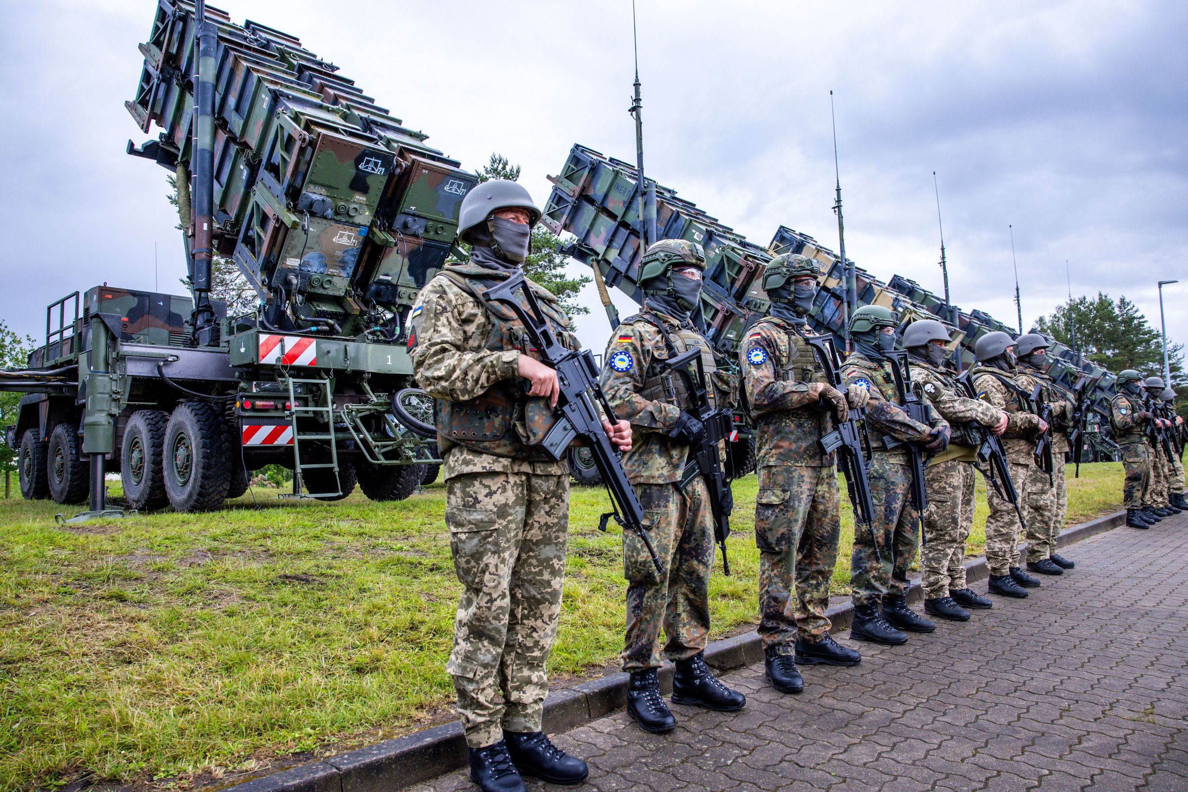 Ukrainian and German soldiers conduct training on the US-made Patriot air defense missile system at a military training area in Germany in 2024.