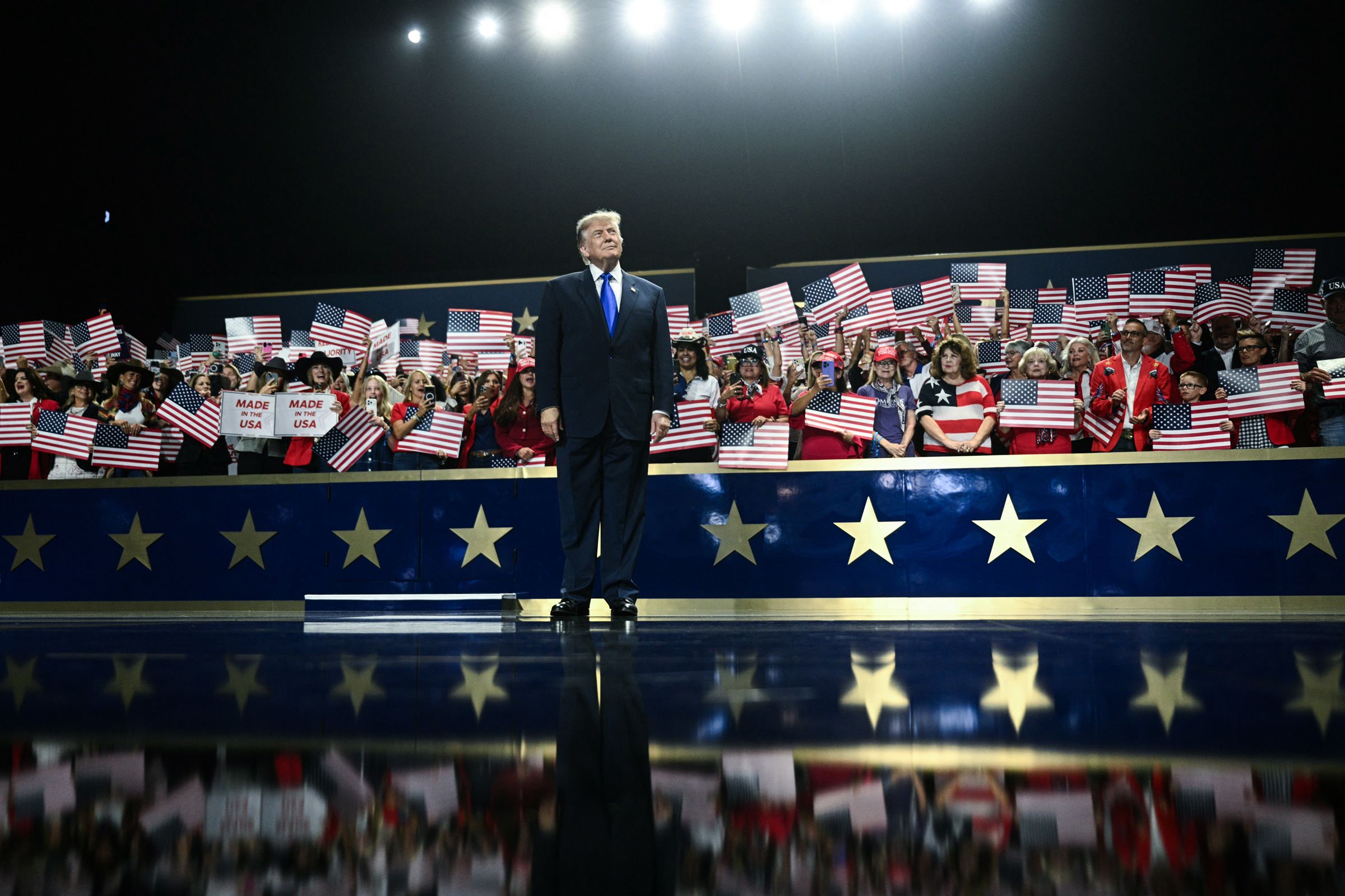 President Donald Trump arrives to speak during the Republican National Midterm Convention at the American Airlines Center in Dallas, Texas on September 9, 2026.