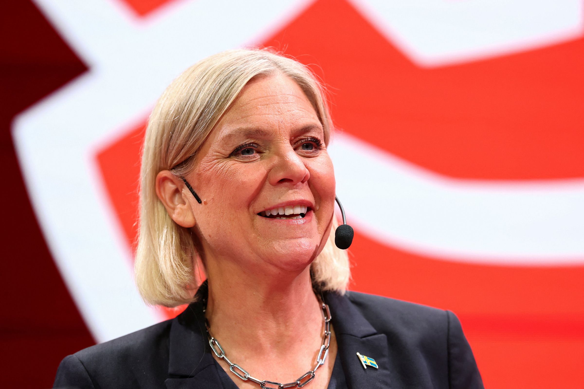 Sweden's Social Democratic Party leader Magdalena Andersson speaks during their election night party in Stockholm on September 13, 2026. The election had been too close to call for days.
