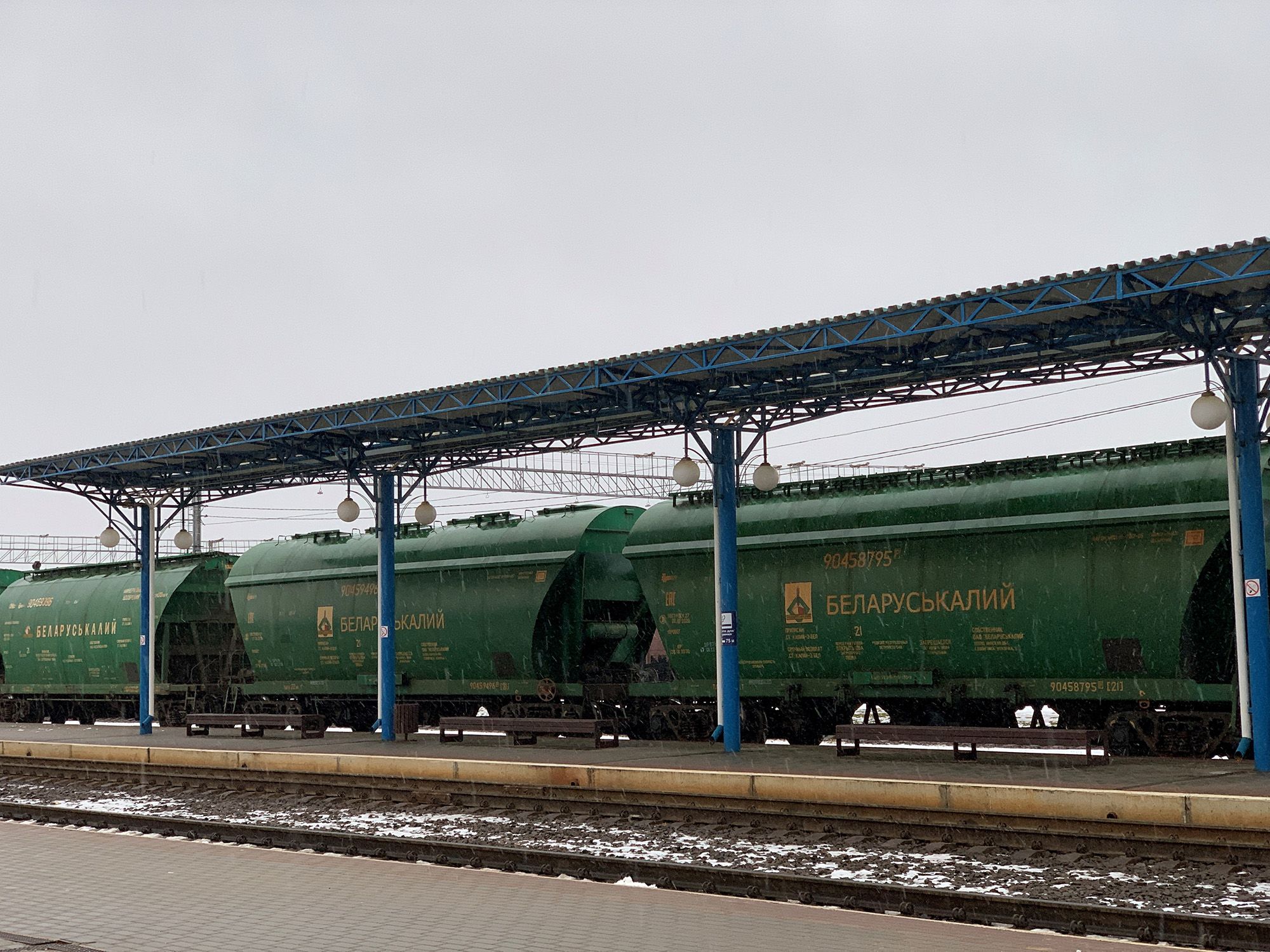 A train loaded with potash fertilizers in Belarus on January 30, 2022.