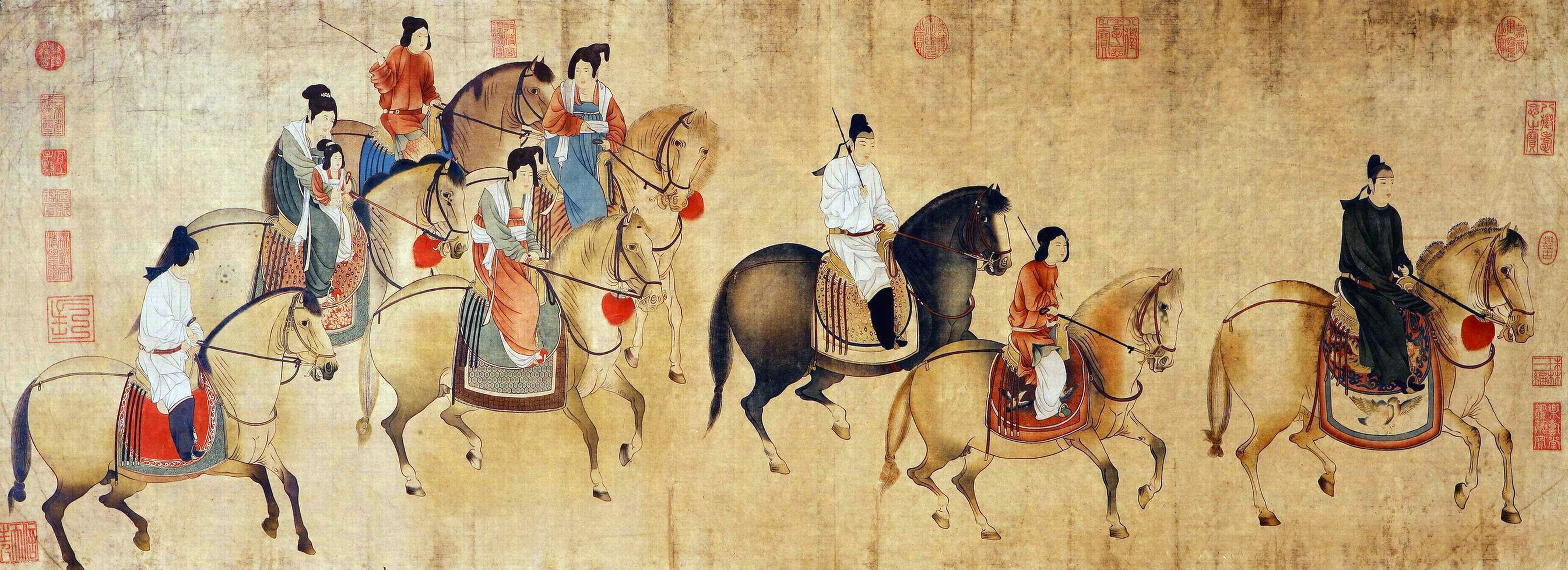 The painting "Lady Guoguo on a spring outing," by one of the Tang Dynasty's most famous artists, Zhang Xuan.