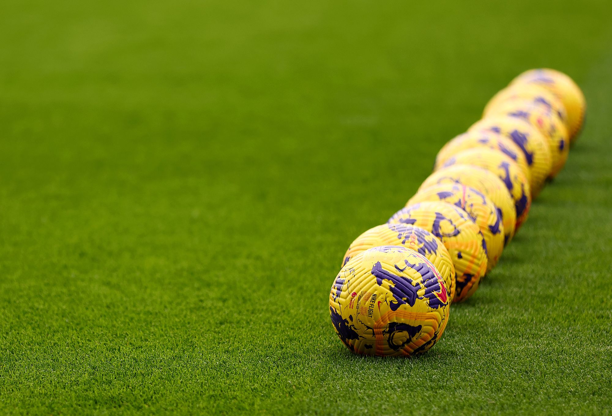 A detailed view of the match ball prior to the Premier League match between Burnley FC and Arsenal FC at Turf Moor on February 17, 2024 in Burnley, England.