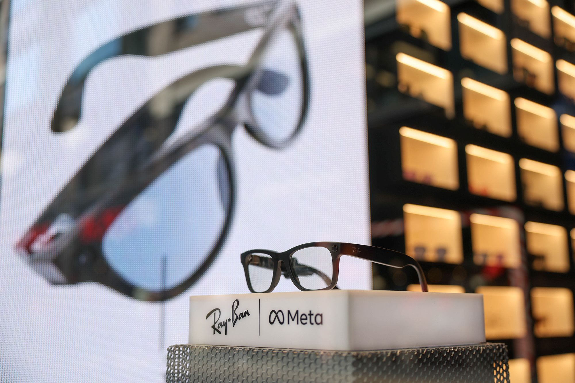 Ray-Ban Meta smart glasses on display in the window of a Ray Ban store in London, UK, on Friday, July 19, 2024.