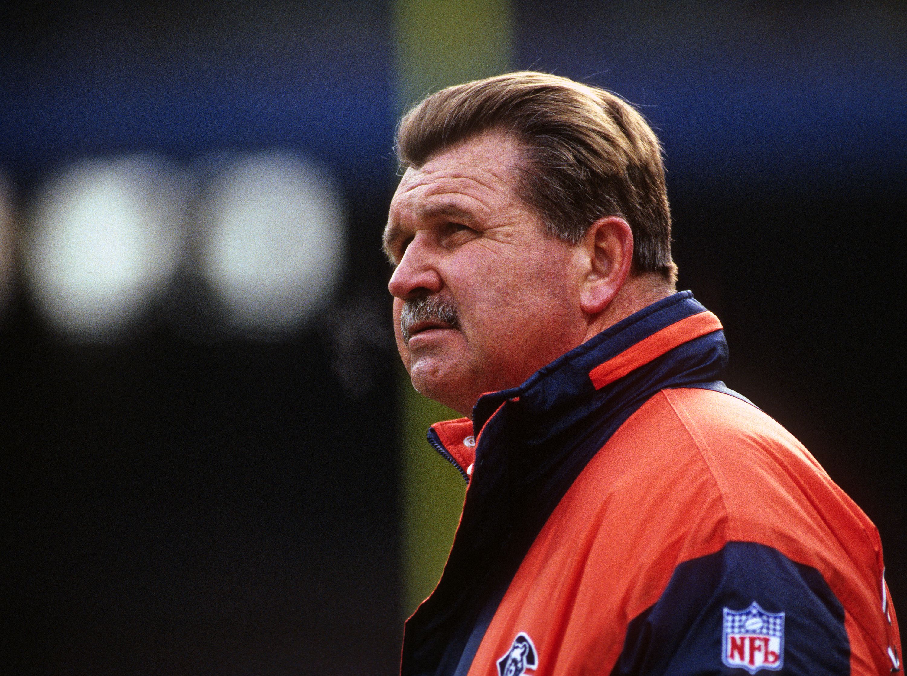 CLEVELAND, OH - NOVEMBER 29:  Head coach Mike Ditka of the Chicago Bears looks on from the sideline during a game against the Cleveland Browns at Cleveland Municipal Stadium on November 29, 1992 in Cleveland, Ohio.  The Browns defeated the Bears 27-14.  (Photo by George Gojkovich/Getty Images)