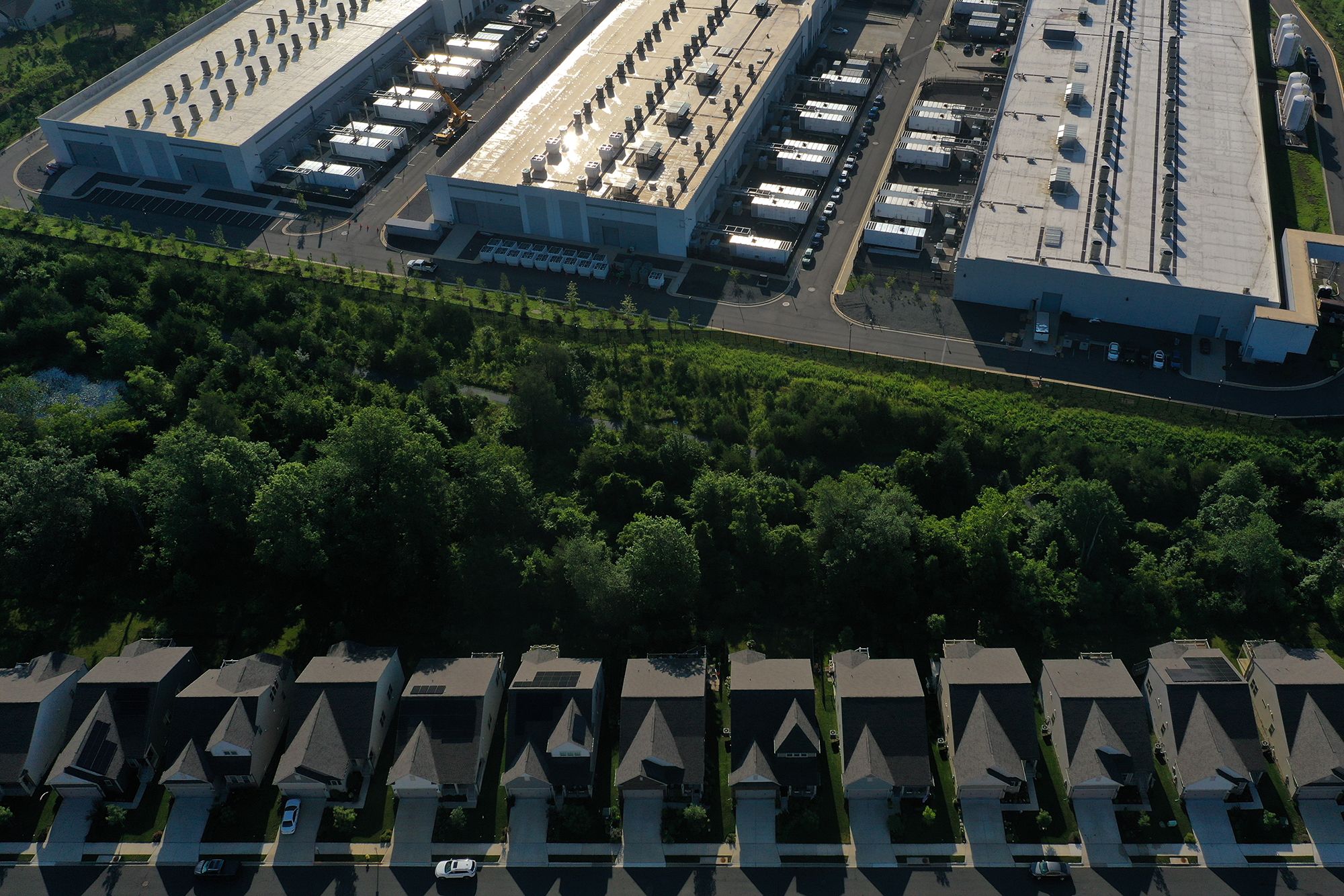 An Amazon Web Services data center in Haymarket, Virginia, on Wednesday, July 9, 2025. Total power usage in the US is expected to climb 2.15% in 2026, spurred largely by a 5% spike from commercial users because of the expansion of data centers, according to a US Energy Department report released in June.