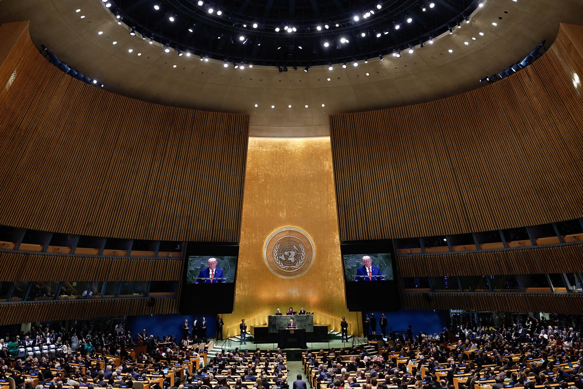 US President Donald Trump delivers remarks to the United Nations General Assembly at the UN headquarters in New York City on September 23, 2025. (Photo by TIMOTHY A. CLARY / AFP) (Photo by TIMOTHY A. CLARY/AFP via Getty Images)