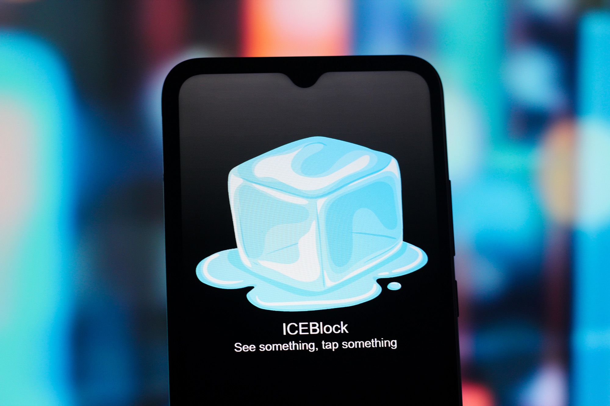 In this photo illustration, the ICEBlock (ICE Block) logo is seen displayed on a smartphone screen.