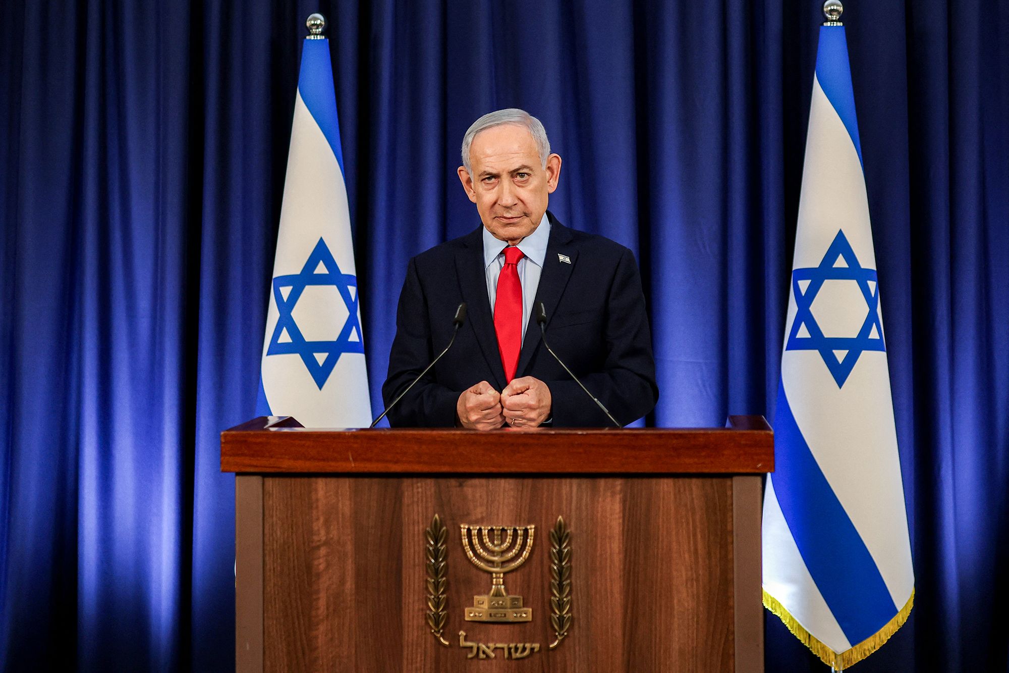 Israeli Prime Minister Benjamin Netanyahu speaks during a press conference in Jerusalem on March 19.