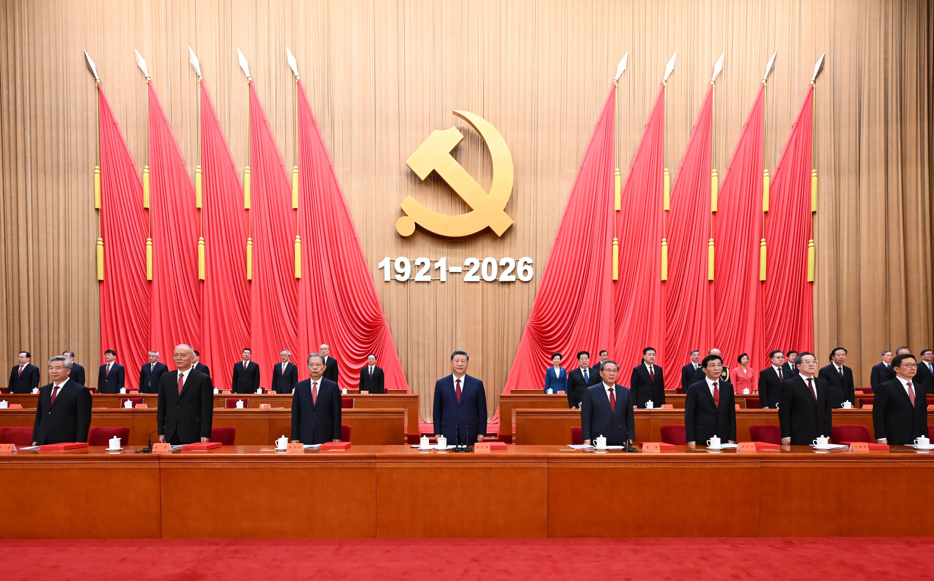 Xi Jinping and senior party leaders attend a gathering at the Great Hall of the People in Beijing, China, on July 1.