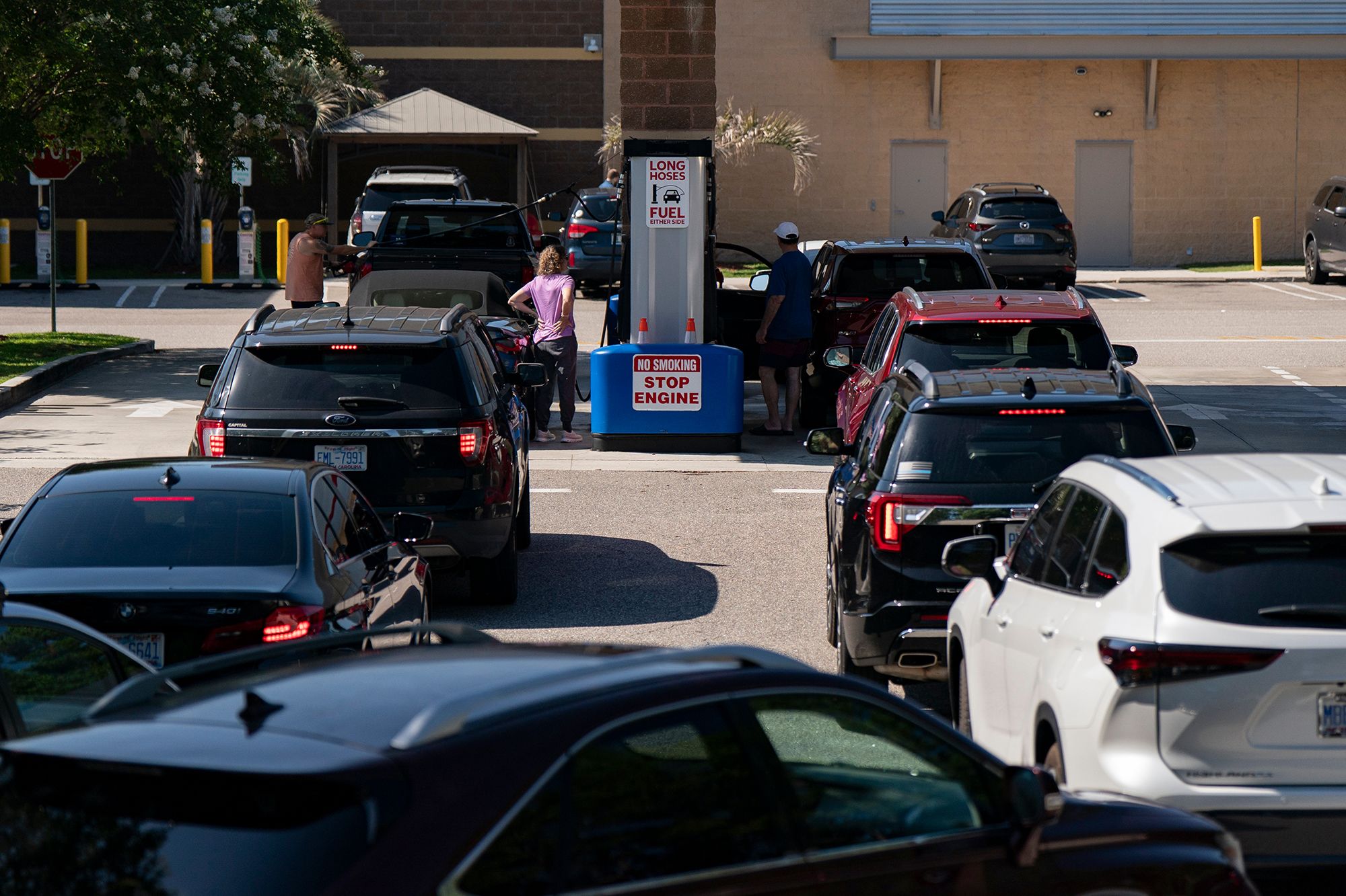 Vehicles wait to refuel at a Costco gas station in Wilmington, North Carolina, on July, 1, 2026.