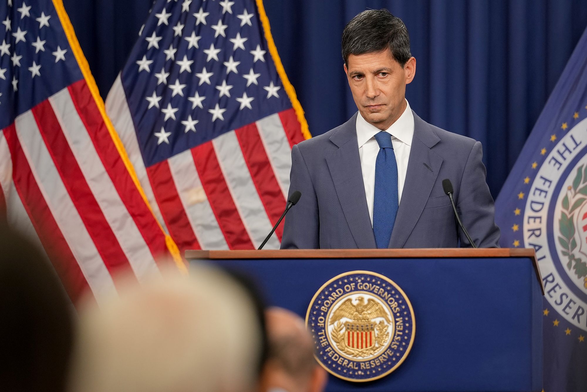 Federal Reserve Chairman Kevin Warsh leads a news conference following a Federal Open Market Committee meeting in Washington, DC, on July 29, 2026.