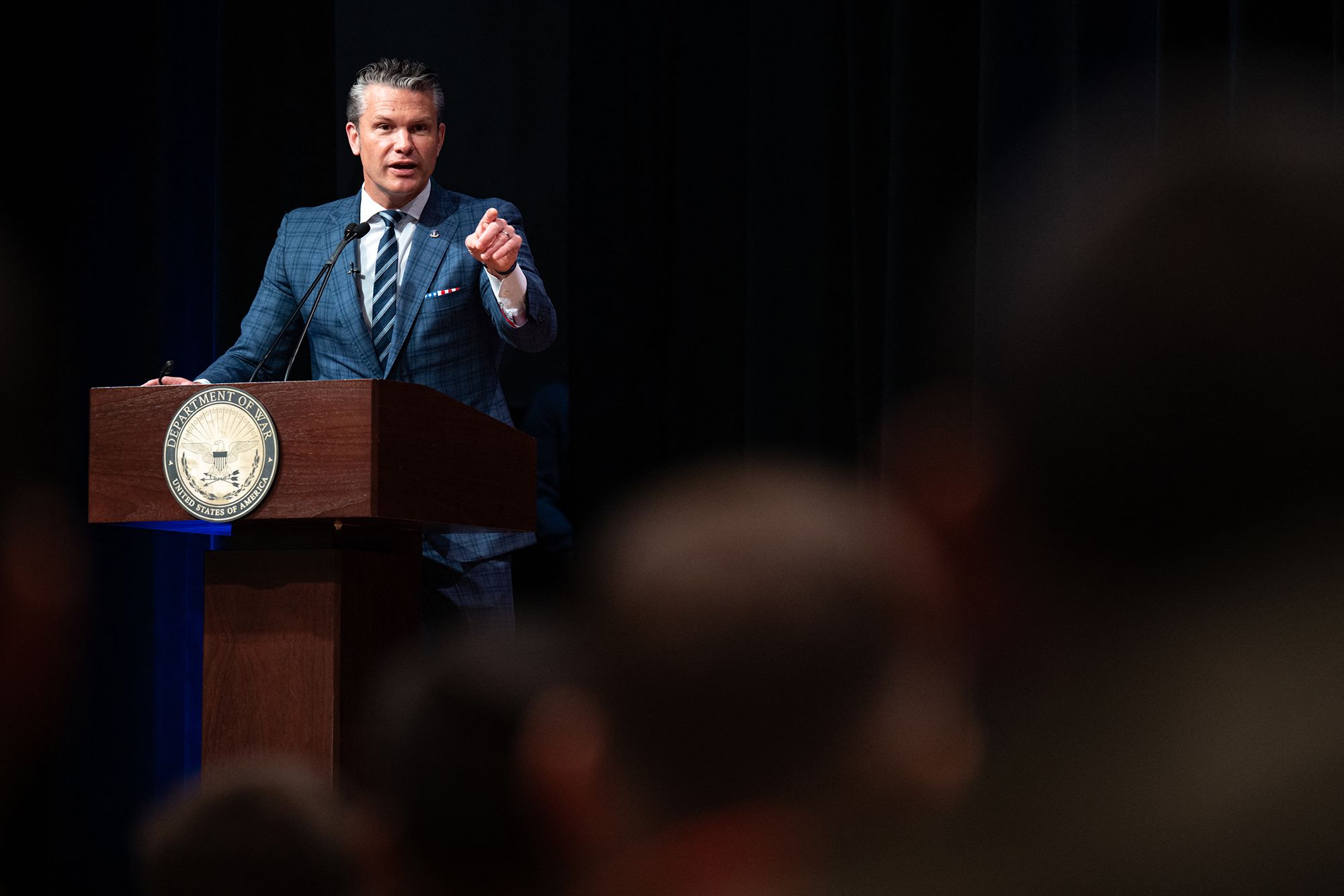 US Secretary of Defense Pete Hegseth speaks at the Pentagon in Washington, DC, on July 27, 2026.