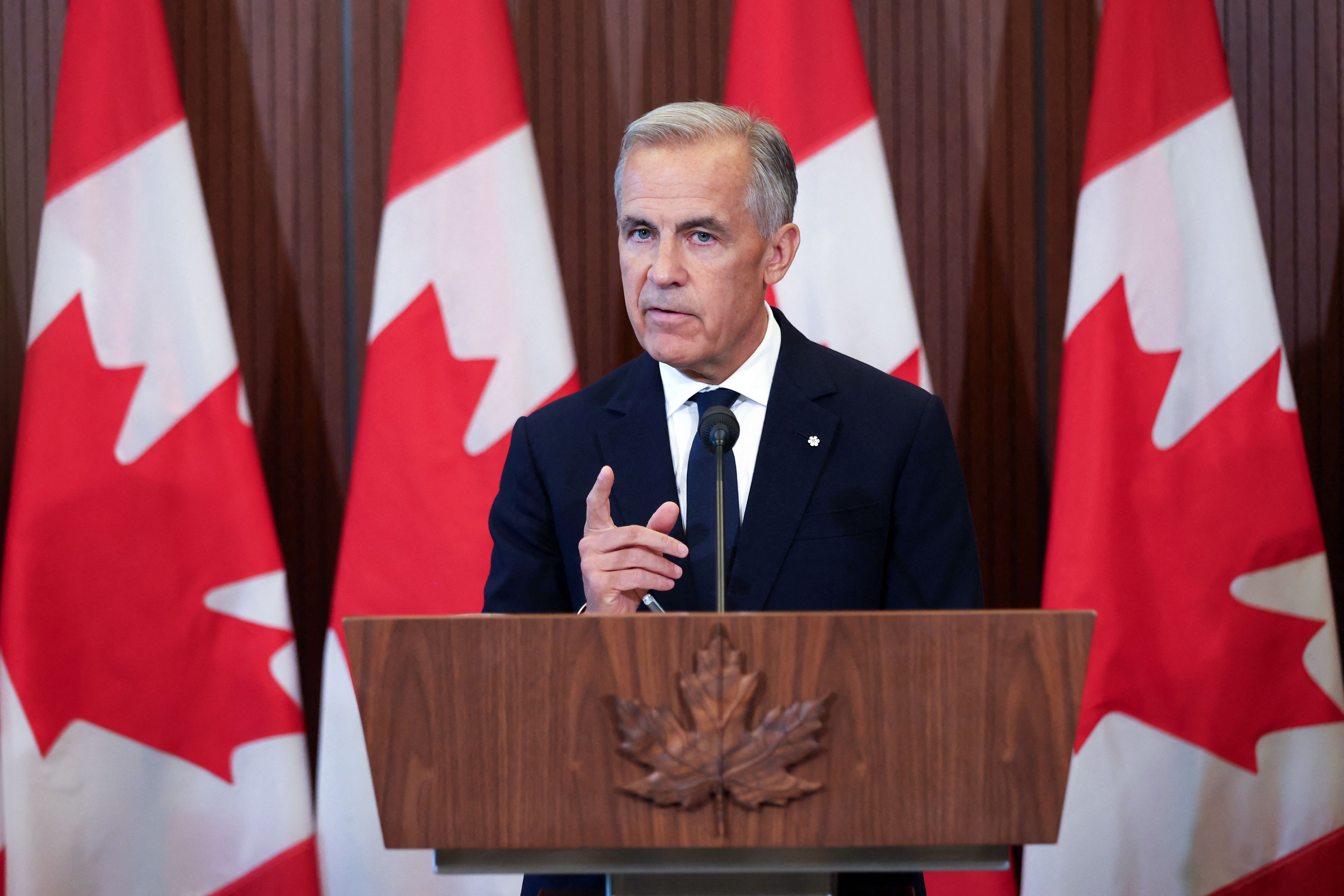 Canadian Prime Minister Mark Carney speaks at a press conference in Ottawa, Ontario, on August 22 after trade talks with the US collapsed.