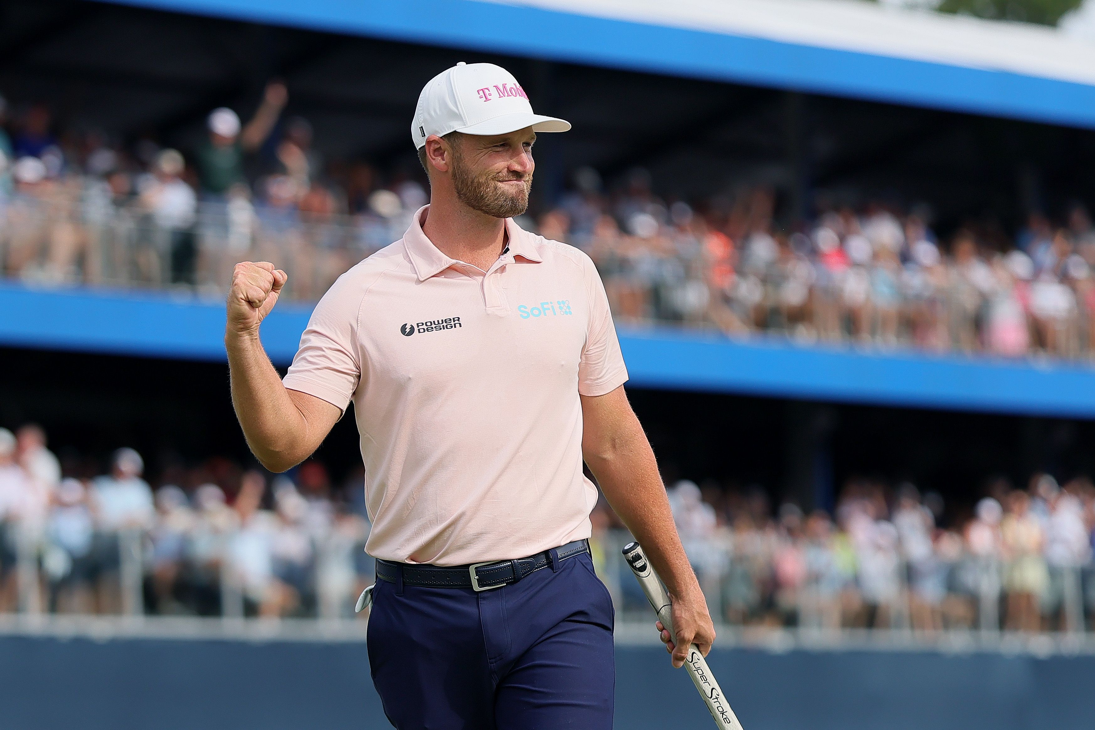 ST LOUIS, MISSOURI - AUGUST 23: Wyndham Clark of the United States celebrates after winning the BMW Championship 2026 at Bellerive Country Club on August 23, 2026 in St Louis, Missouri. (Photo by Alex Slitz/Getty Images)