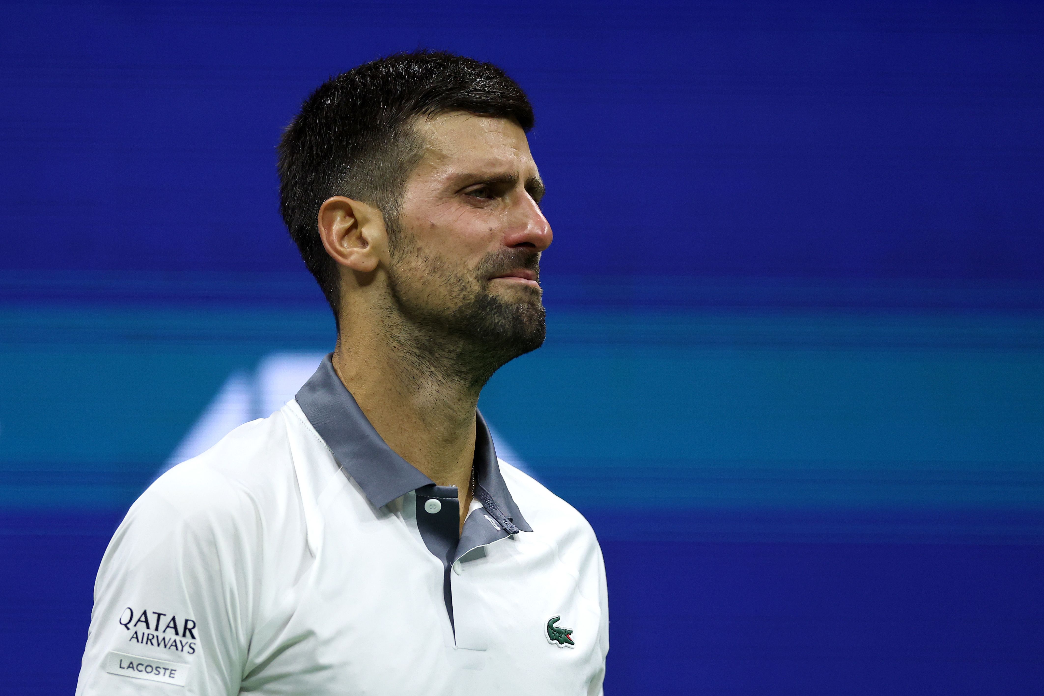 NEW YORK NEW YORK - AUGUST 30: Novak Djokovic of Serbia reacts against Mariano Navone of Argentina during their Men's Singles First Round match on Day One of the 2026 US Open at USTA Billie Jean King National Tennis Center on August 30, 2026 in the Flushing neighborhood of the Queens borough of New York City. (Photo by Matthew Stockman/Getty Images)