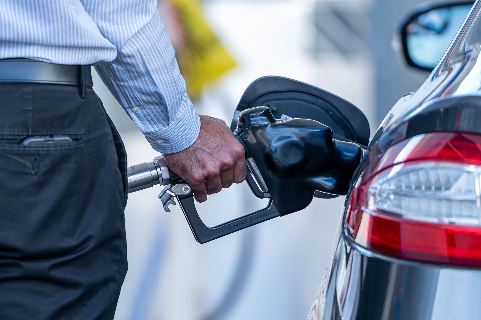 A driver refuels a vehicle with regular gasoline at a Chevron gas station in San Francisco, California, US, on Thursday, Sept. 10, 2026. US diesel futures surged above $5 a gallon for the first time since April 2022, the latest sign of a deepening global fuel squeeze as wars disrupt supplies and rapidly erode fuel stockpiles around the world.